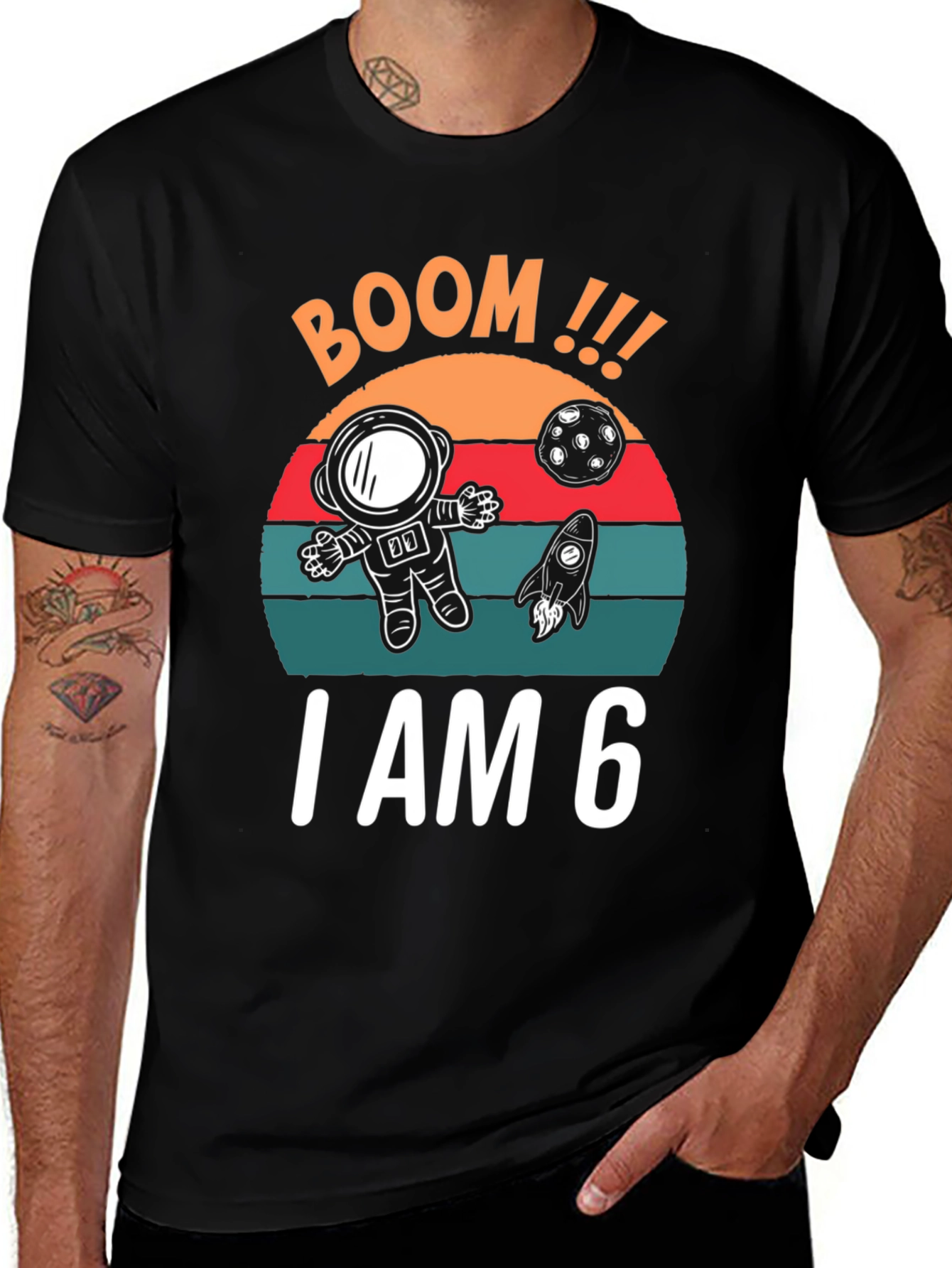 BOOM I am 6 Birthday Space T-Shirt