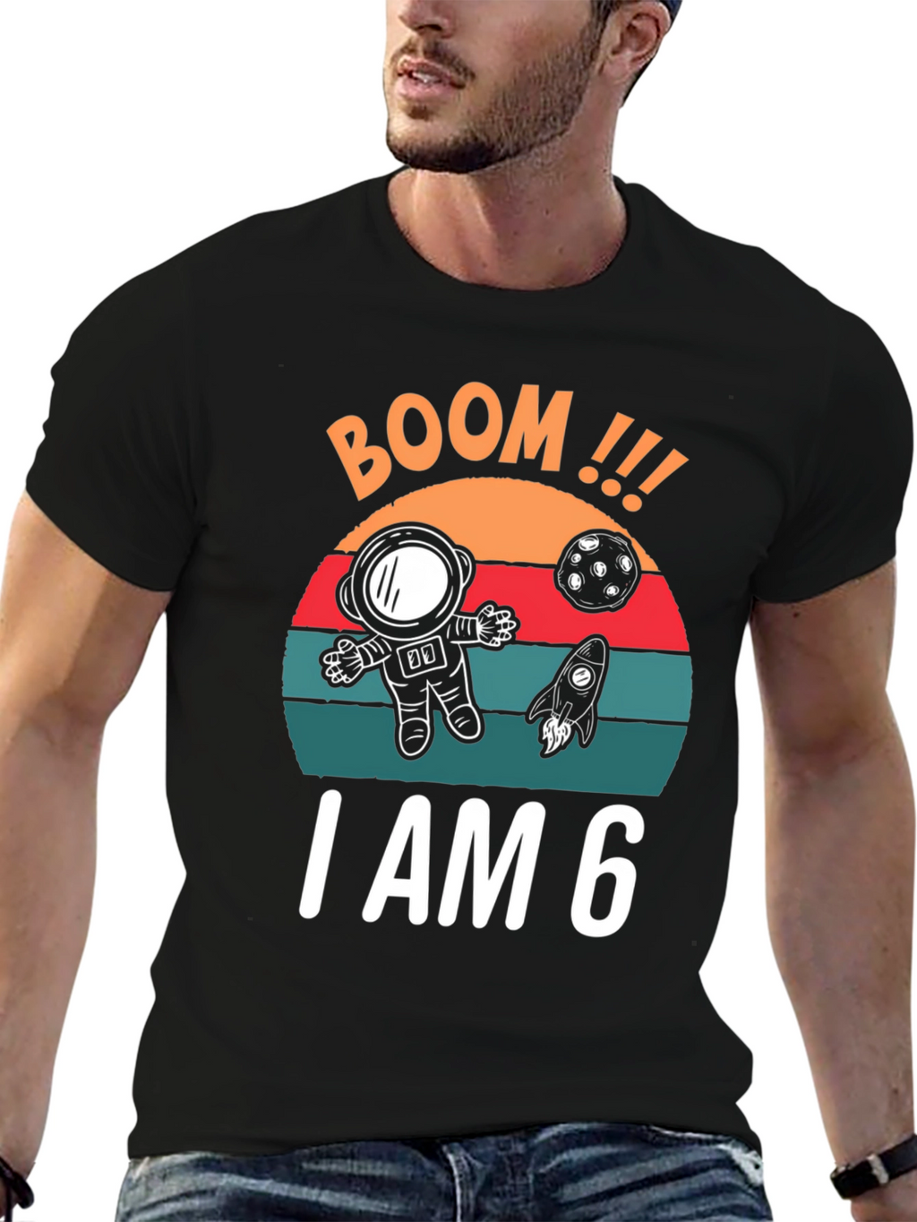 BOOM I am 6 Birthday Space T-Shirt