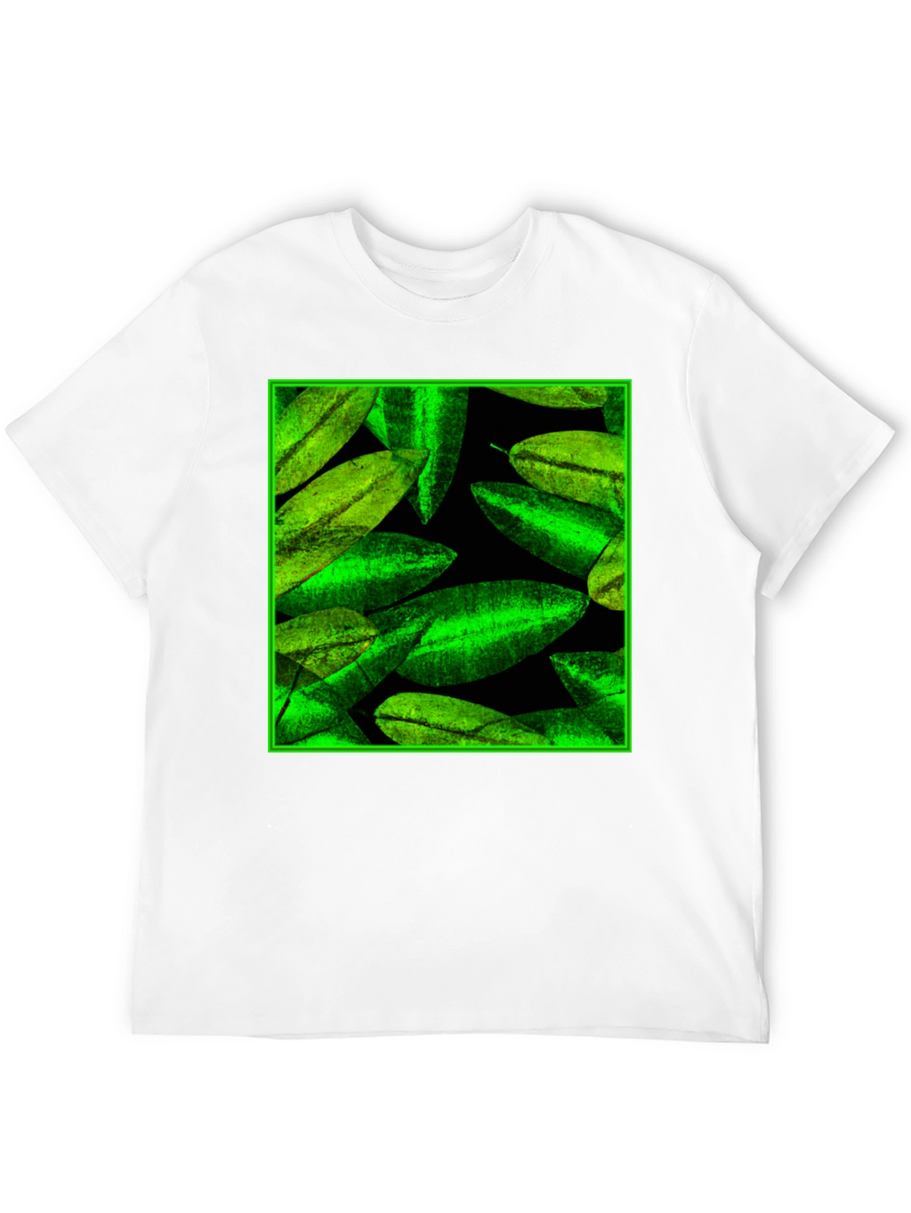 Green Leaves Pattern Black Tee