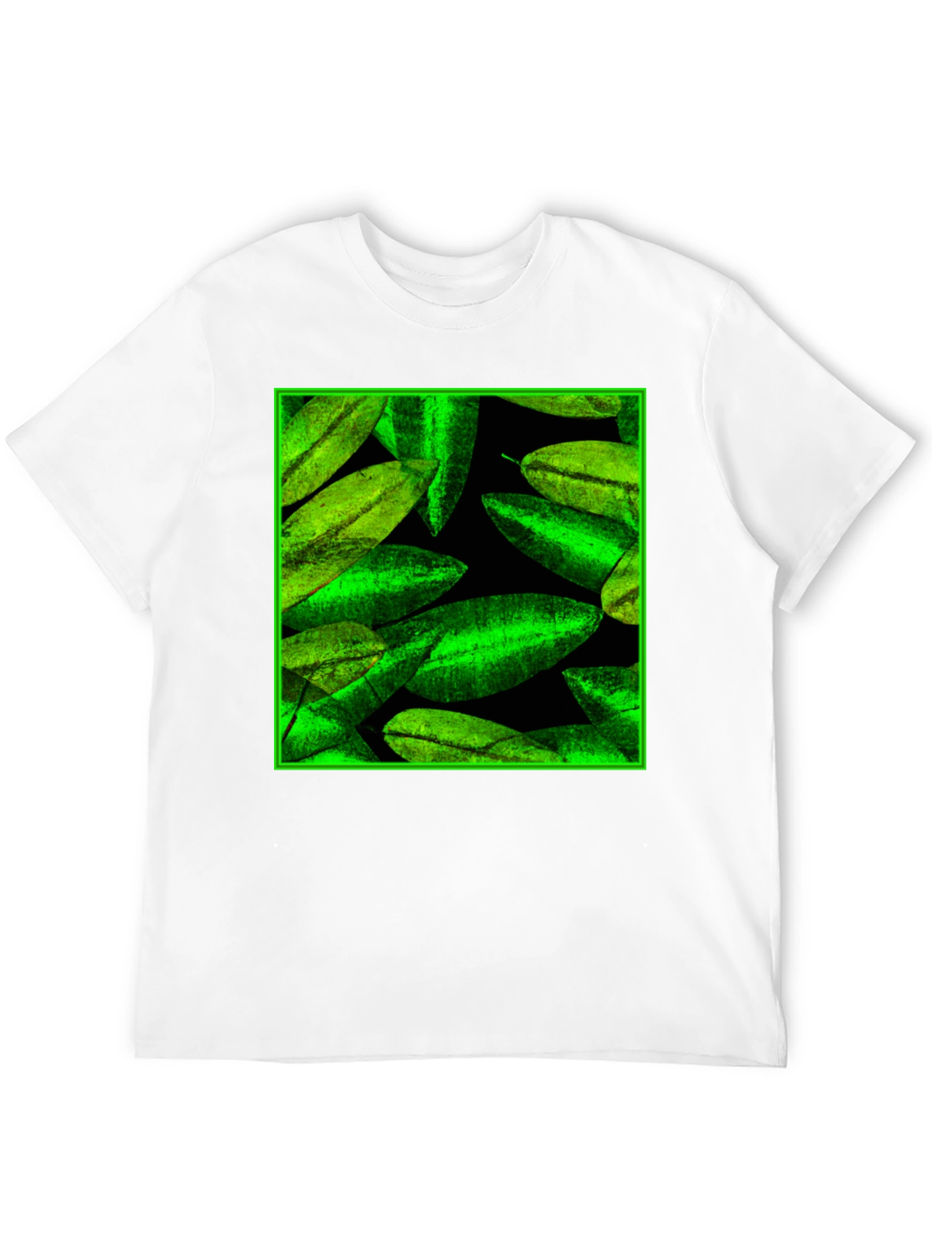 Green Leaves Pattern Black Tee