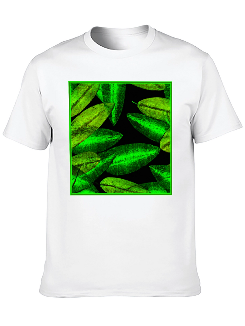 Green Leaves Pattern Black Tee
