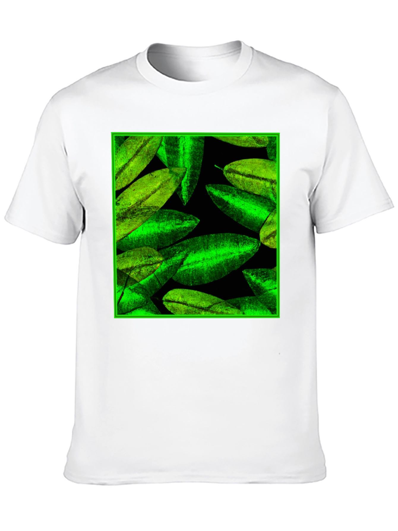 Green Leaves Pattern Black Tee