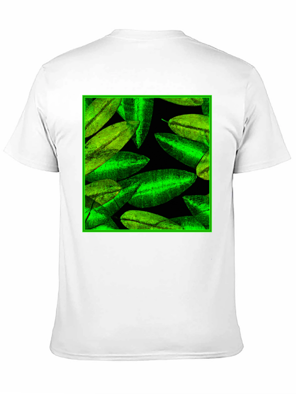 Green Leaves Pattern Black Tee