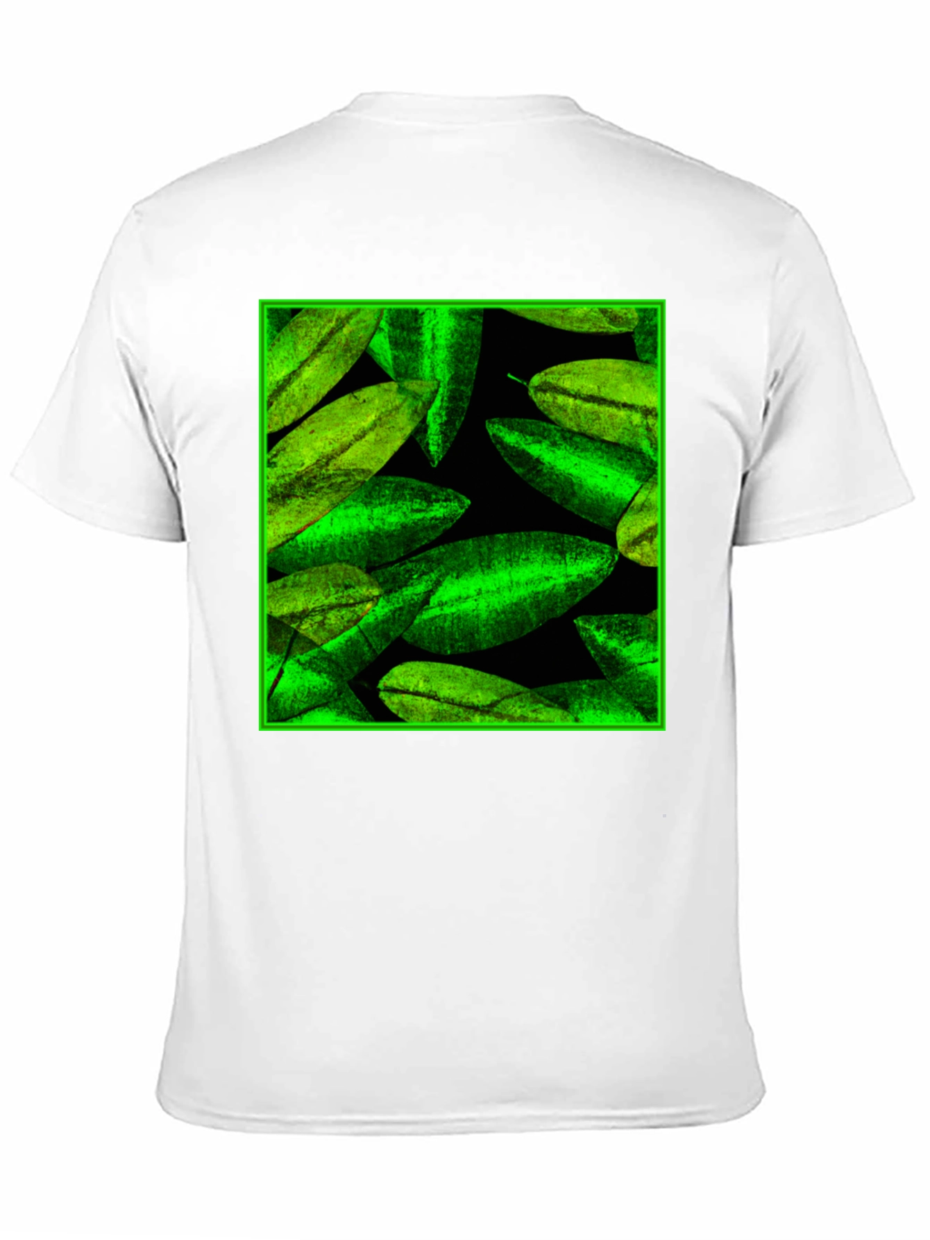 Green Leaves Pattern Black Tee