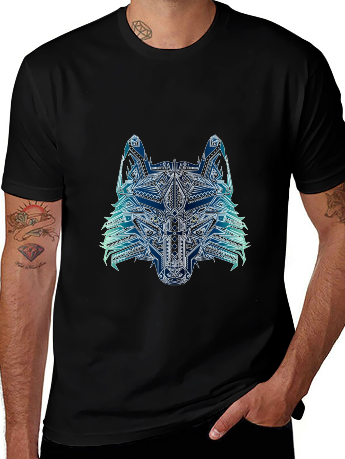Abstract Wolf Graphic Tee - Mens Black T-Shirt