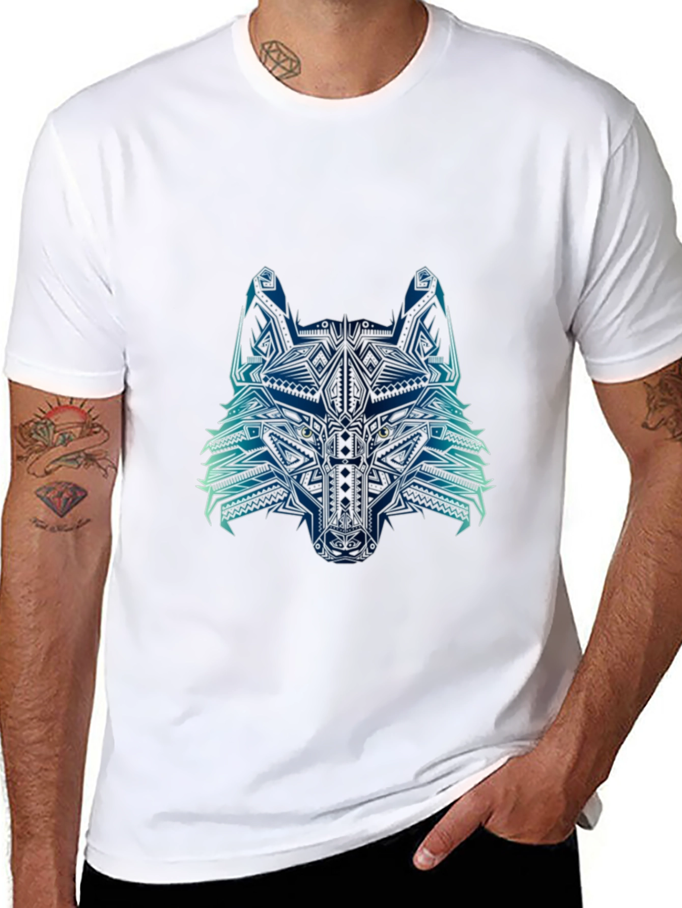 Abstract Wolf Graphic Tee - Mens Black T-Shirt