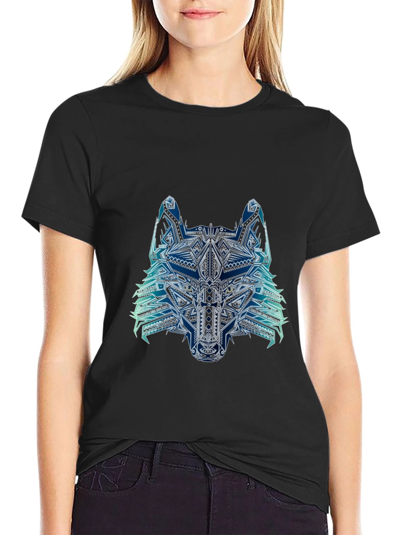 Abstract Wolf Graphic Tee - Mens Black T-Shirt