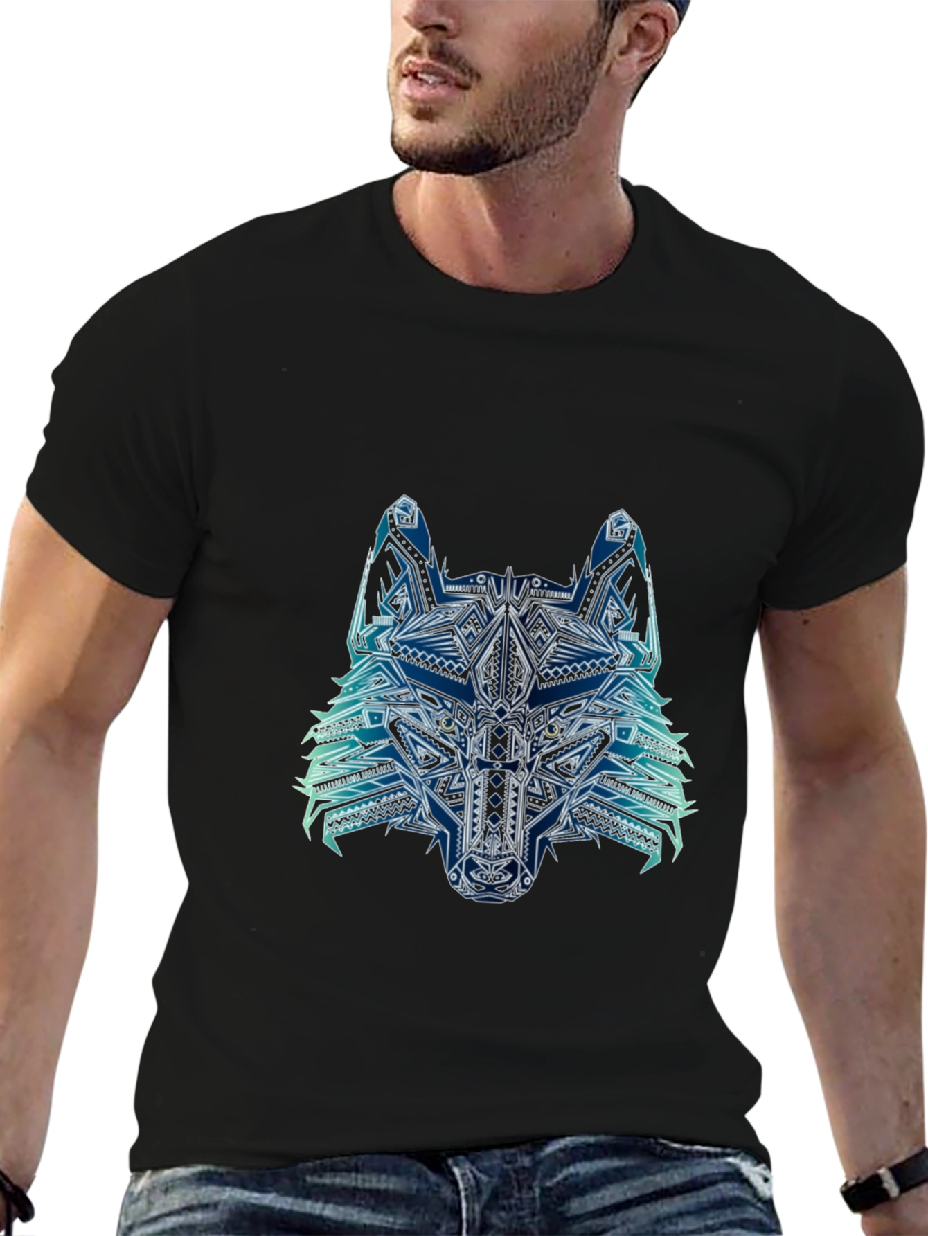 Abstract Wolf Graphic Tee - Mens Black T-Shirt
