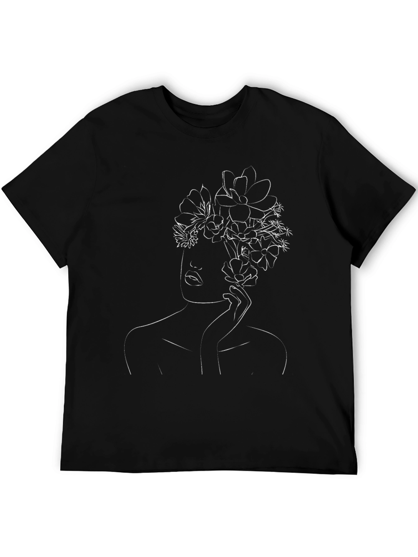 Floral Woman Graphic Tee - Stylish Black T-Shirt