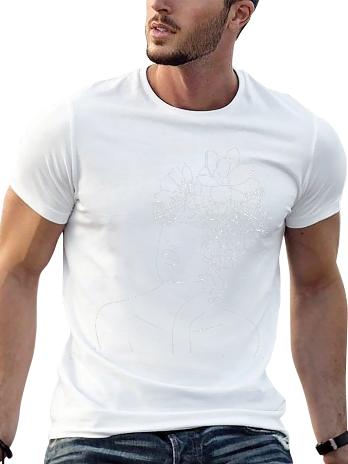 Floral Woman Graphic Tee - Stylish Black T-Shirt