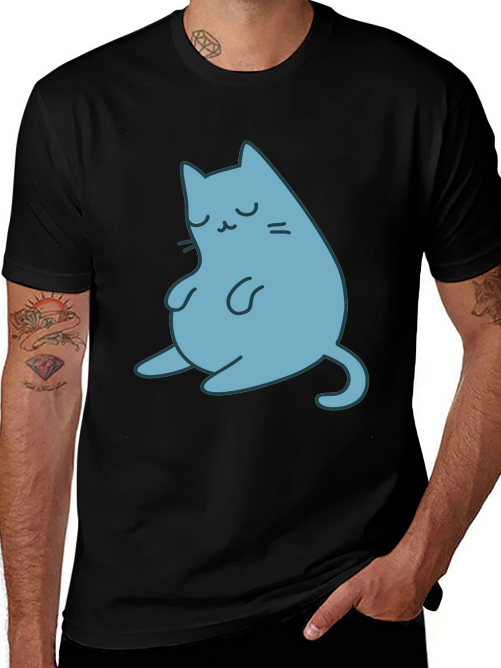 Cute Cat Graphic Black T-Shirt
