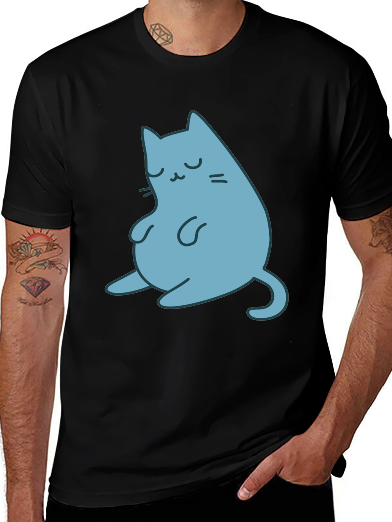 Cute Cat Graphic Black T-Shirt