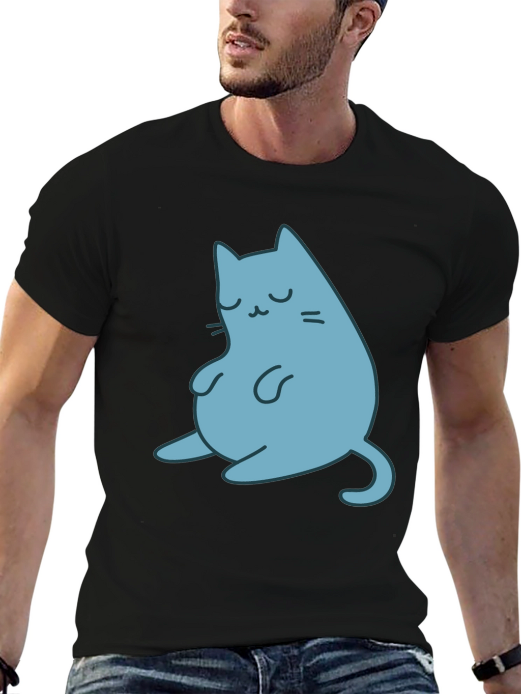 Cute Cat Graphic Black T-Shirt