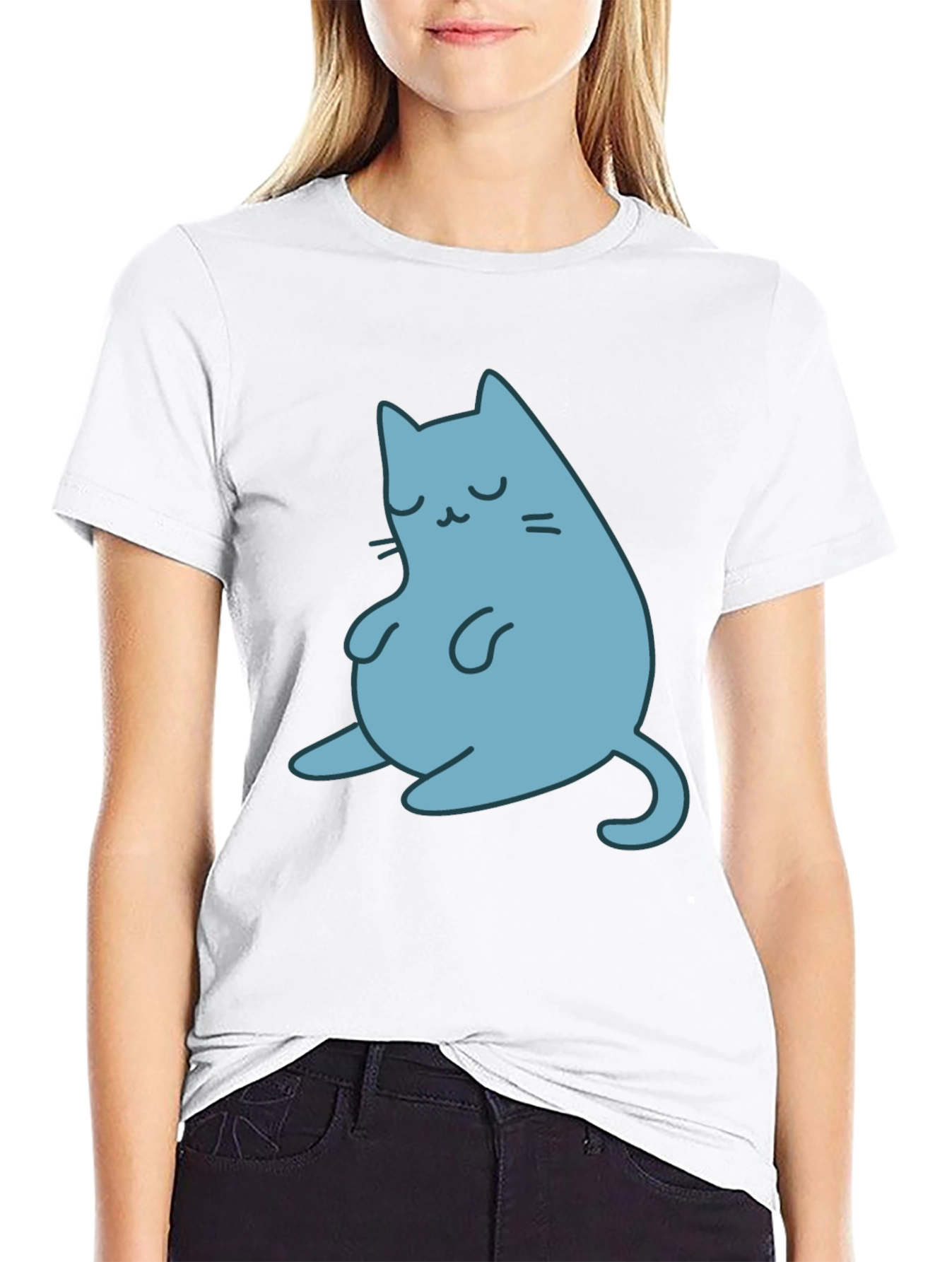 Cute Cat Graphic Black T-Shirt