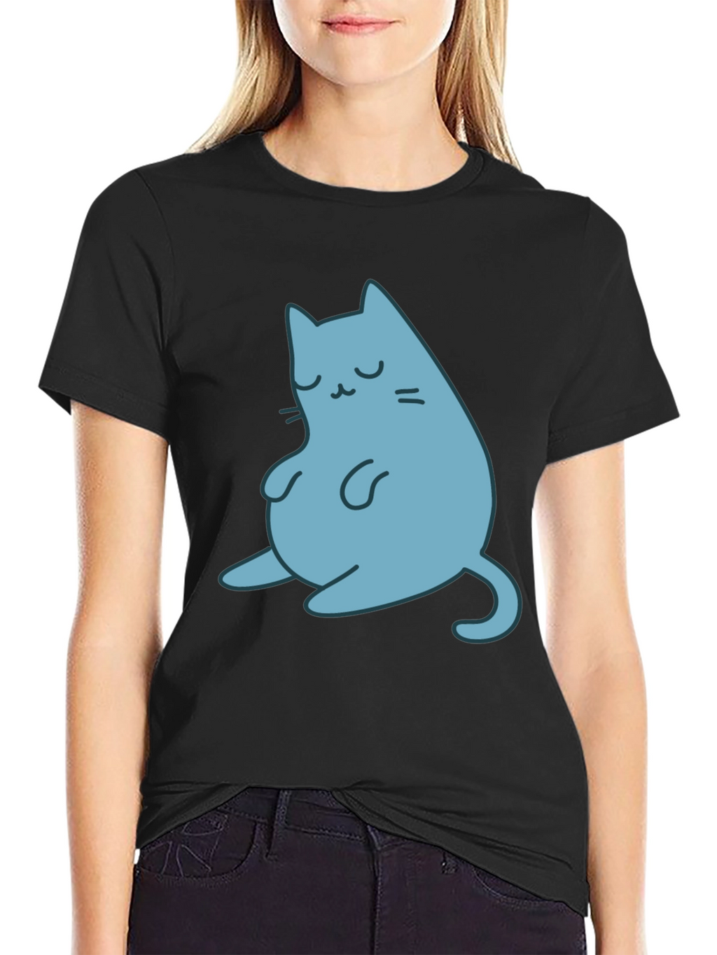 Cute Cat Graphic Black T-Shirt