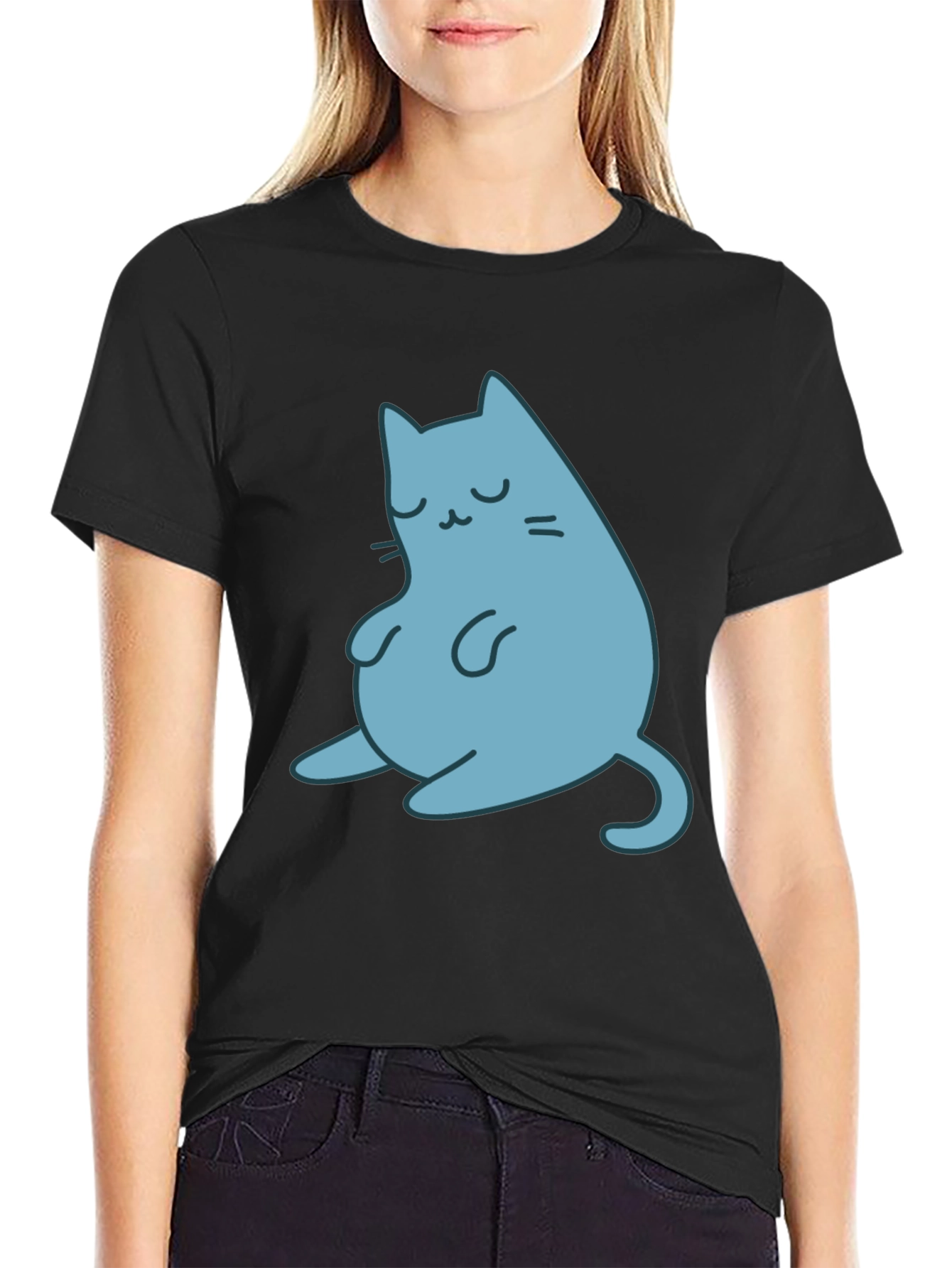 Cute Cat Graphic Black T-Shirt