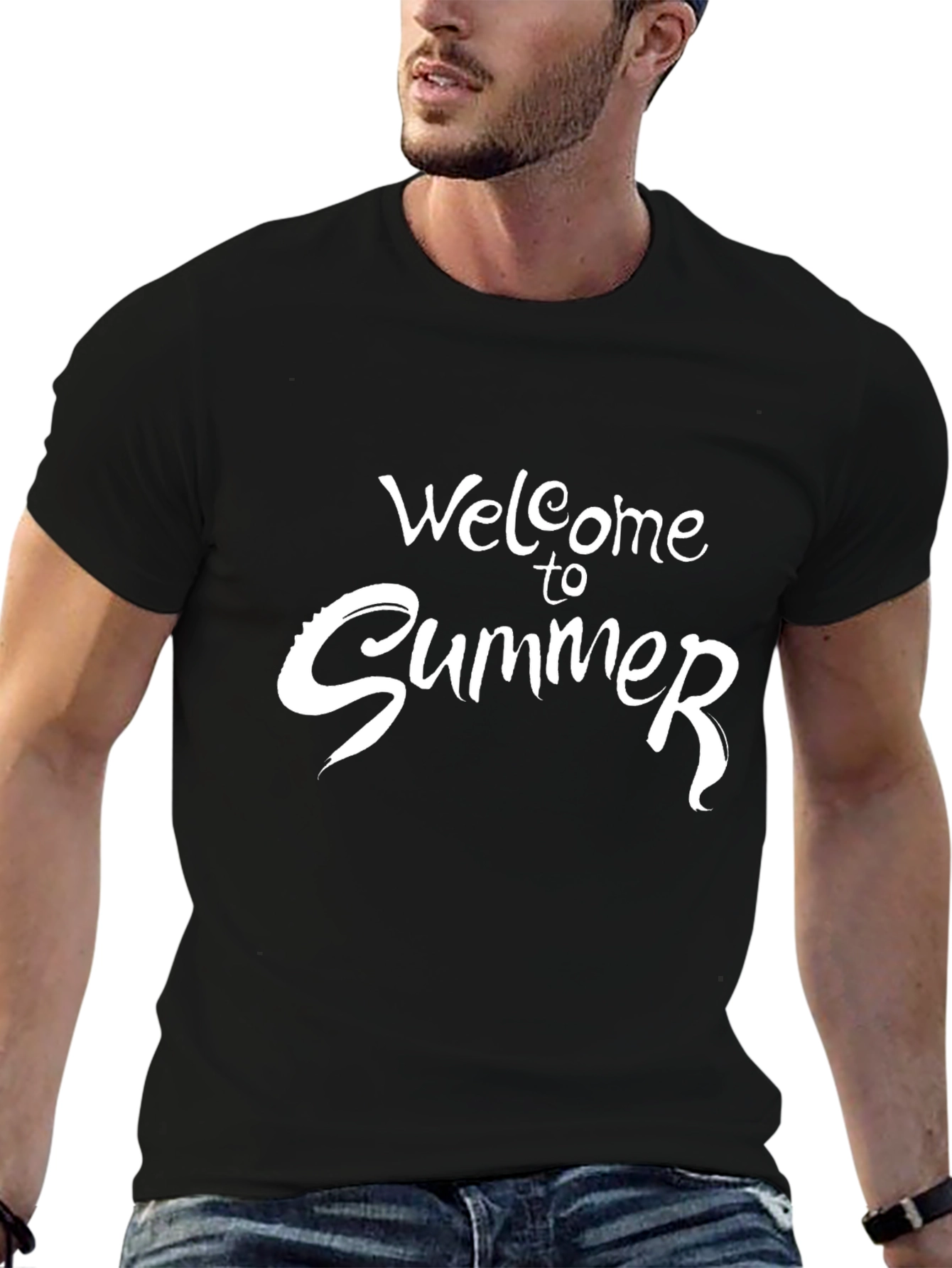 Welcome to Summer Black Graphic Tee for Men