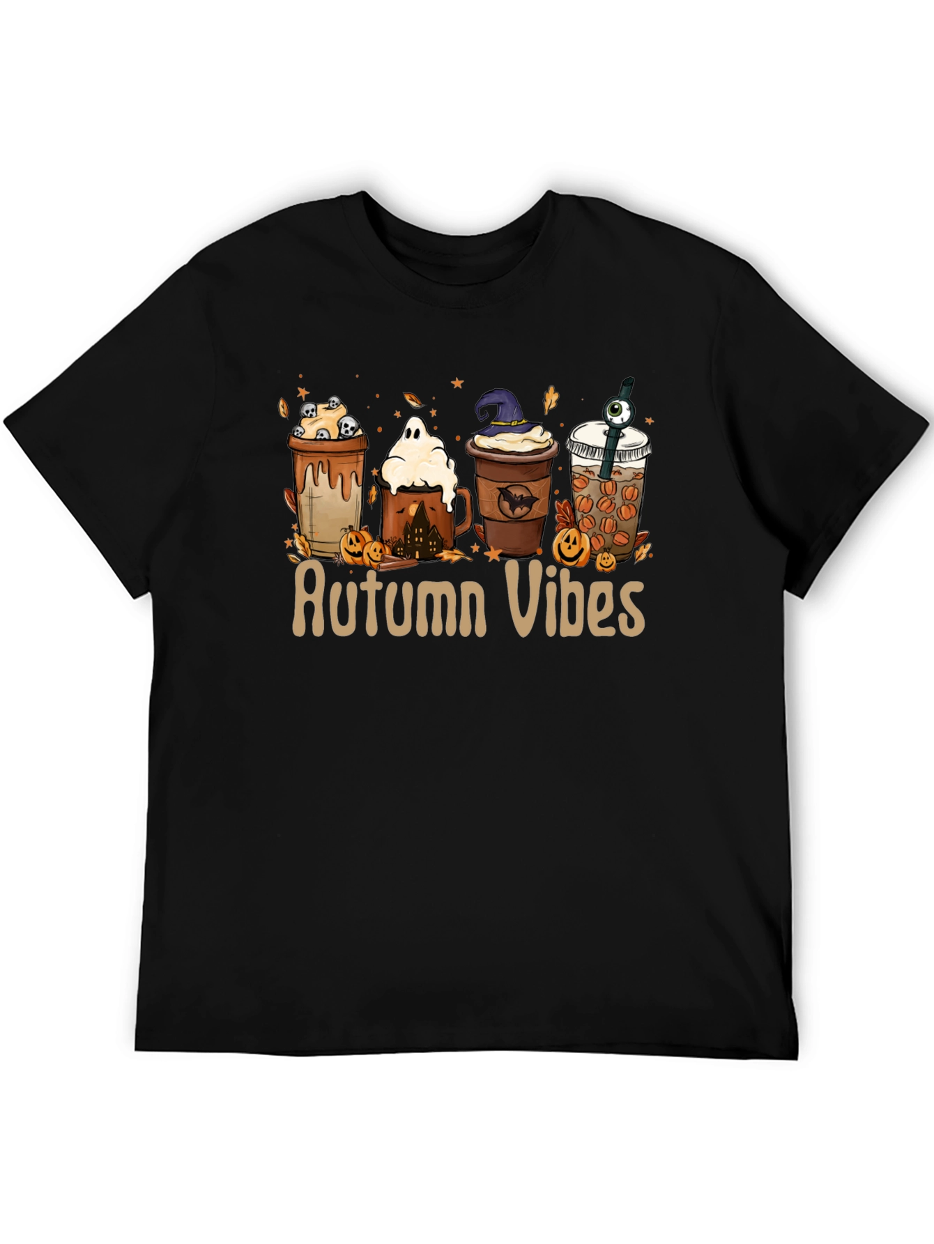 Autumn Vibes Black T-Shirt - Festive Fall Design