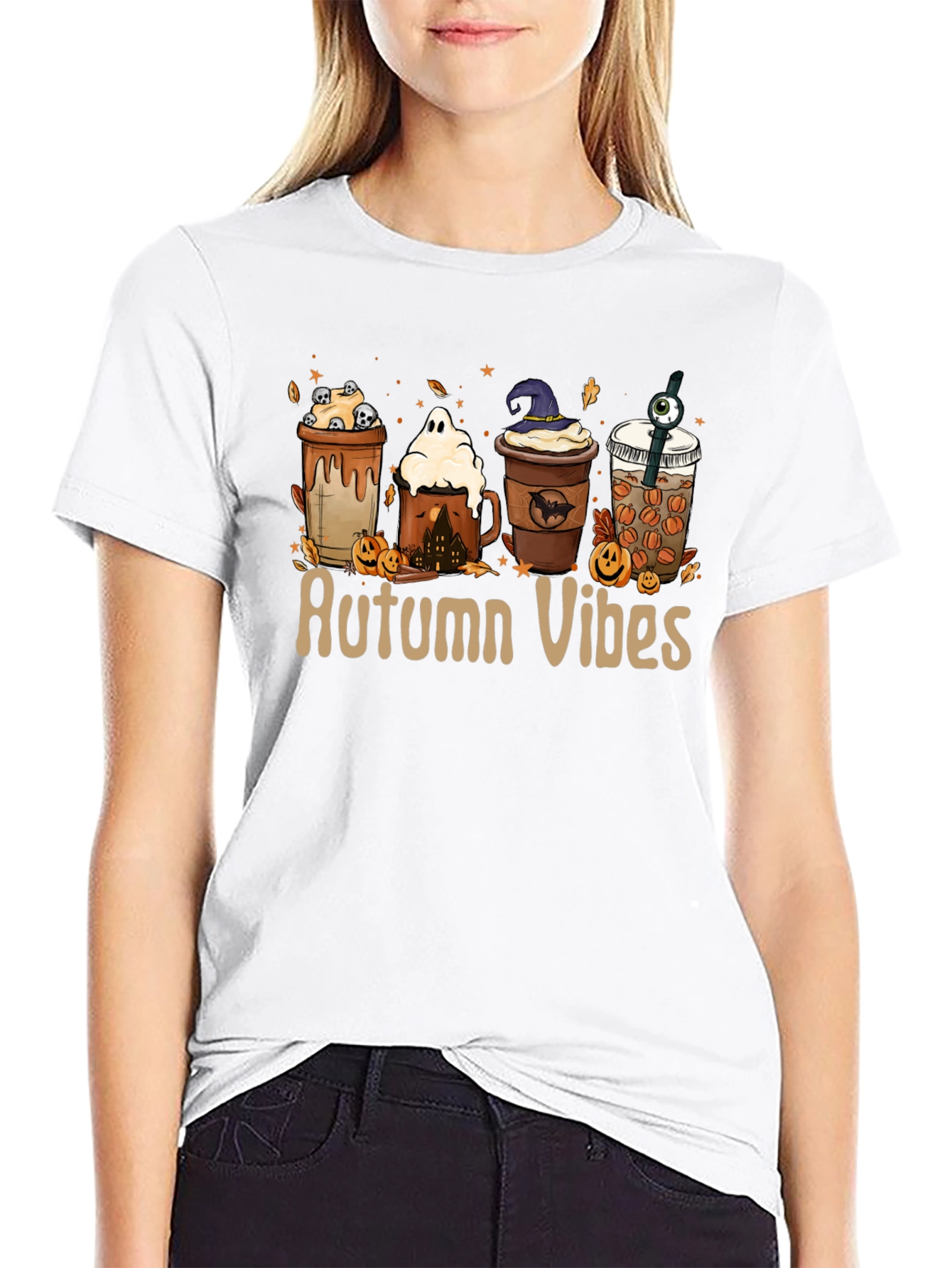 Autumn Vibes Black T-Shirt - Festive Fall Design