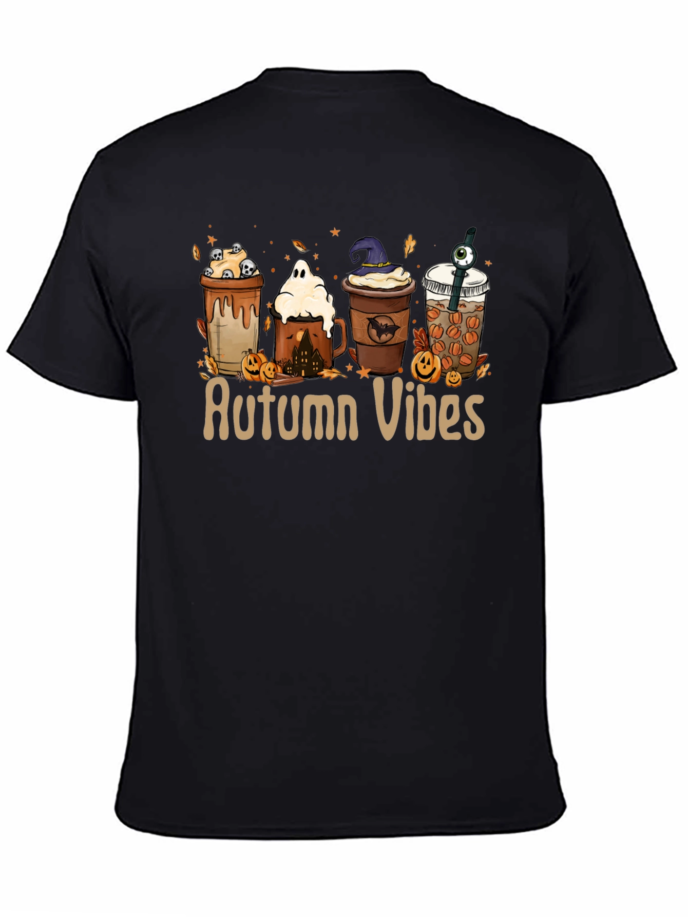 Autumn Vibes Black T-Shirt - Festive Fall Design