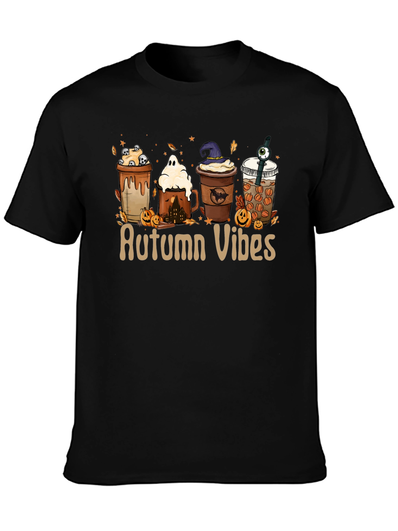 Autumn Vibes Black T-Shirt - Festive Fall Design