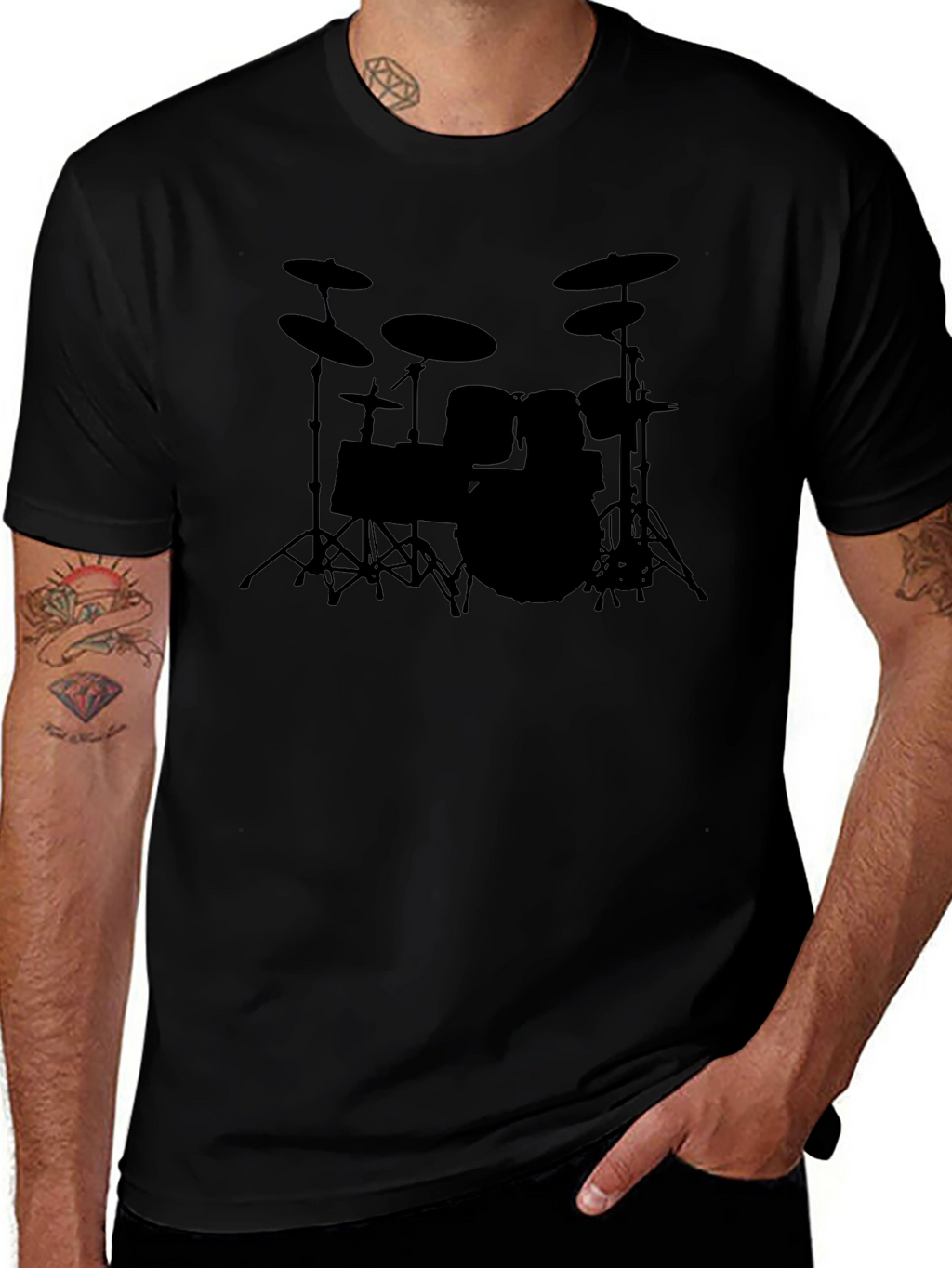 Drum Kit Silhouette Black T-Shirt