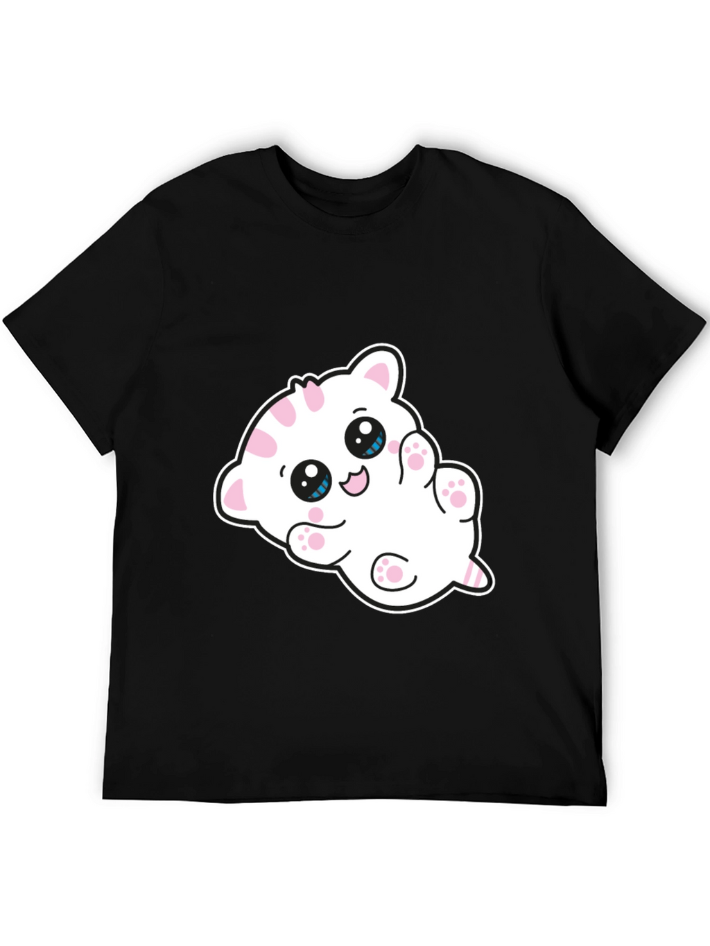 Cute Cartoon Kitten Graphic Black T-Shirt
