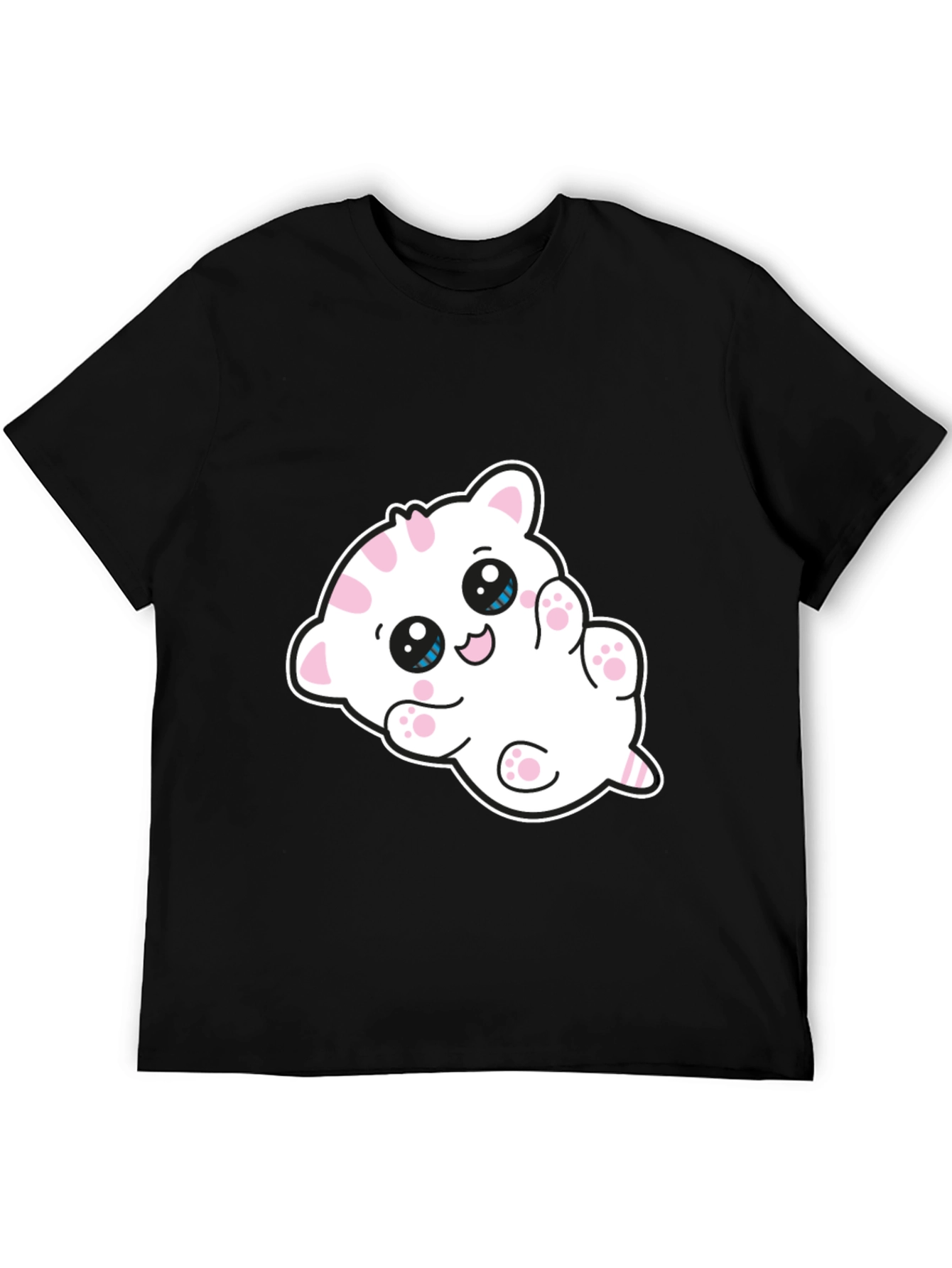 Cute Cartoon Kitten Graphic Black T-Shirt