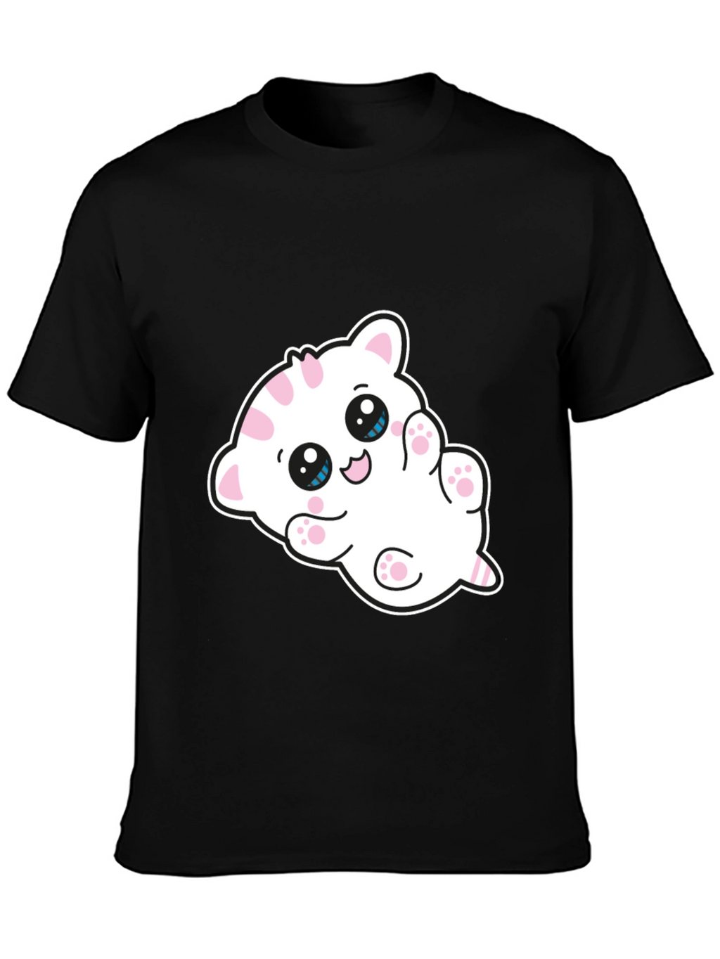 Cute Cartoon Kitten Graphic Black T-Shirt