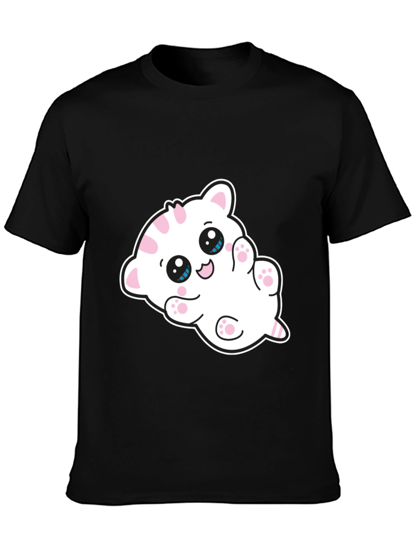 Cute Cartoon Kitten Graphic Black T-Shirt