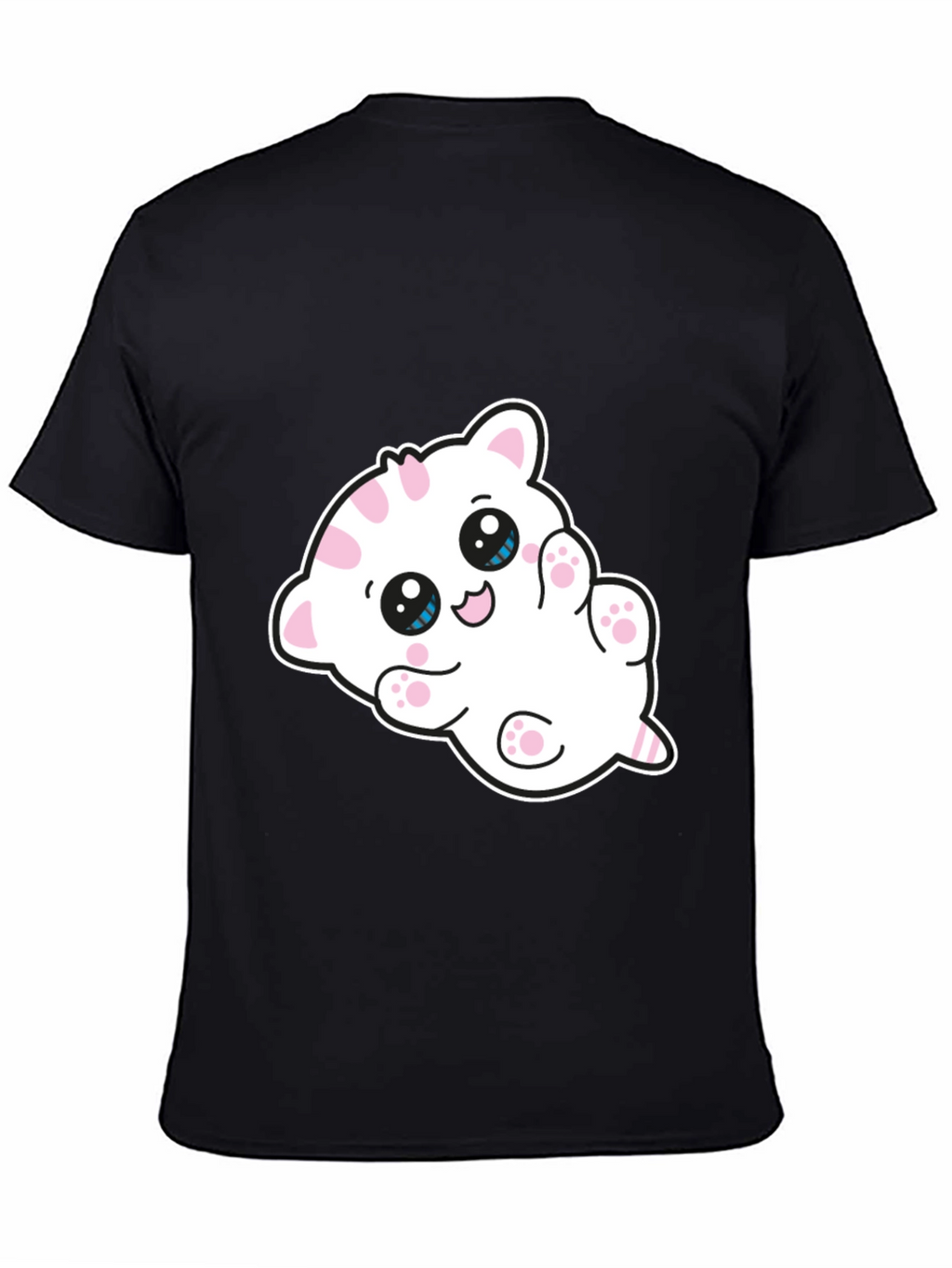 Cute Cartoon Kitten Graphic Black T-Shirt