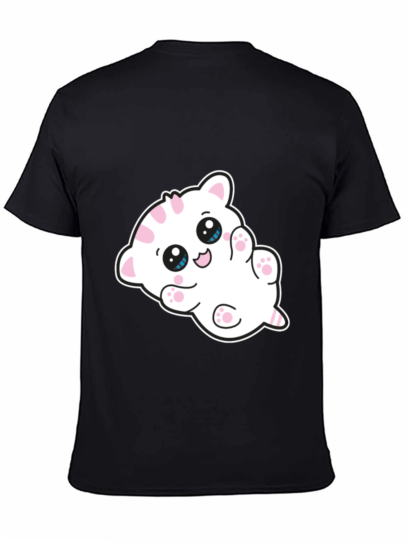 Cute Cartoon Kitten Graphic Black T-Shirt