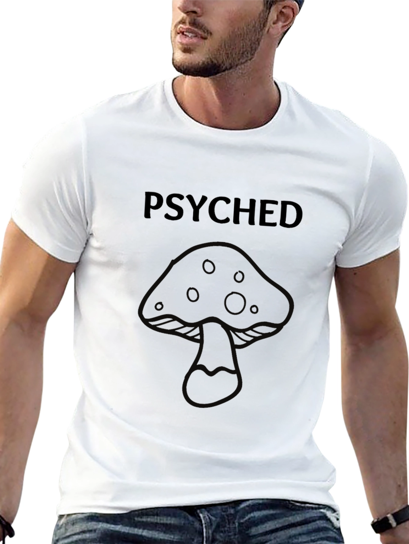 Psyched Mushroom Graphic Tee - Black Cotton T-Shirt