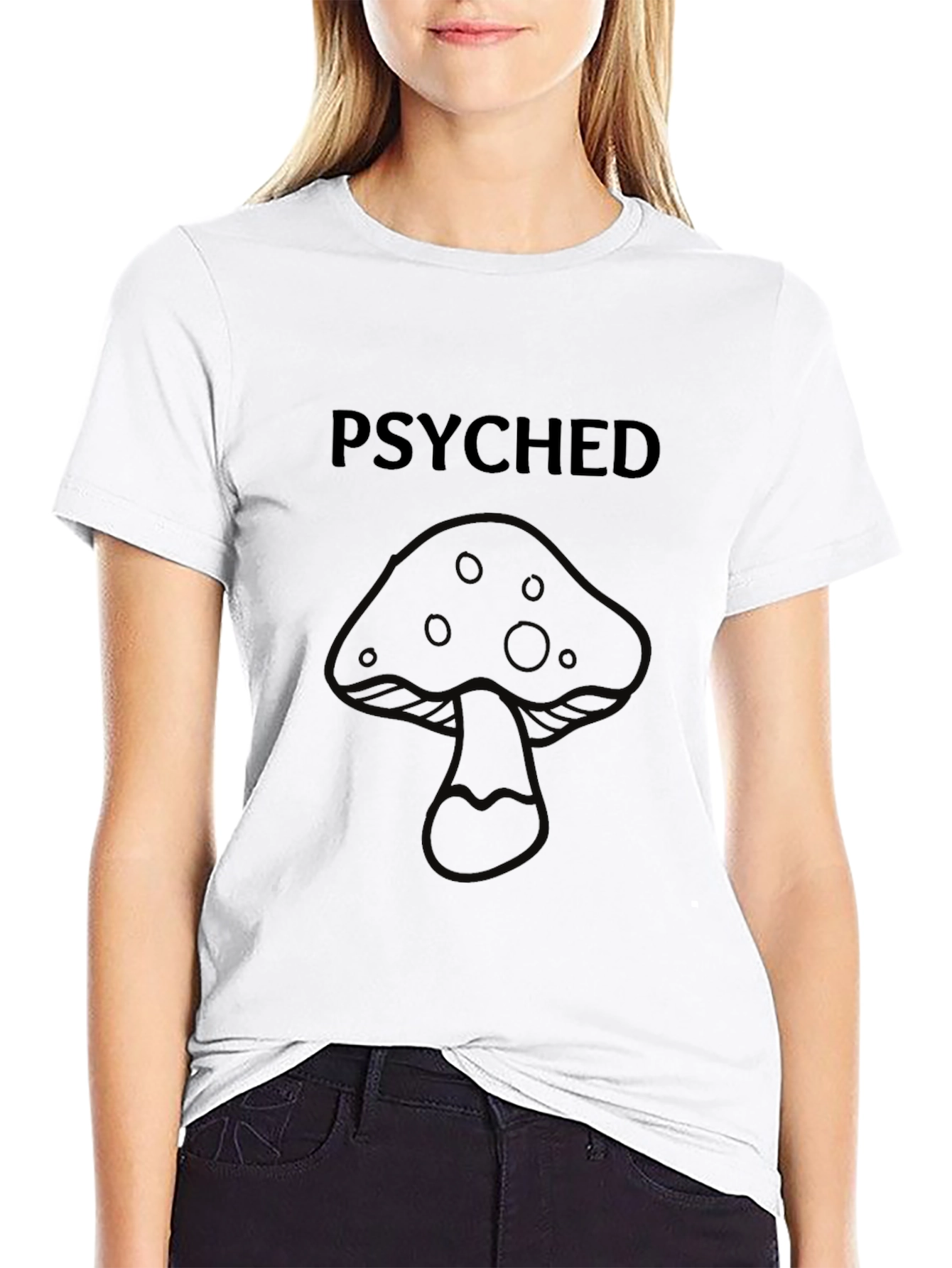 Psyched Mushroom Graphic Tee - Black Cotton T-Shirt