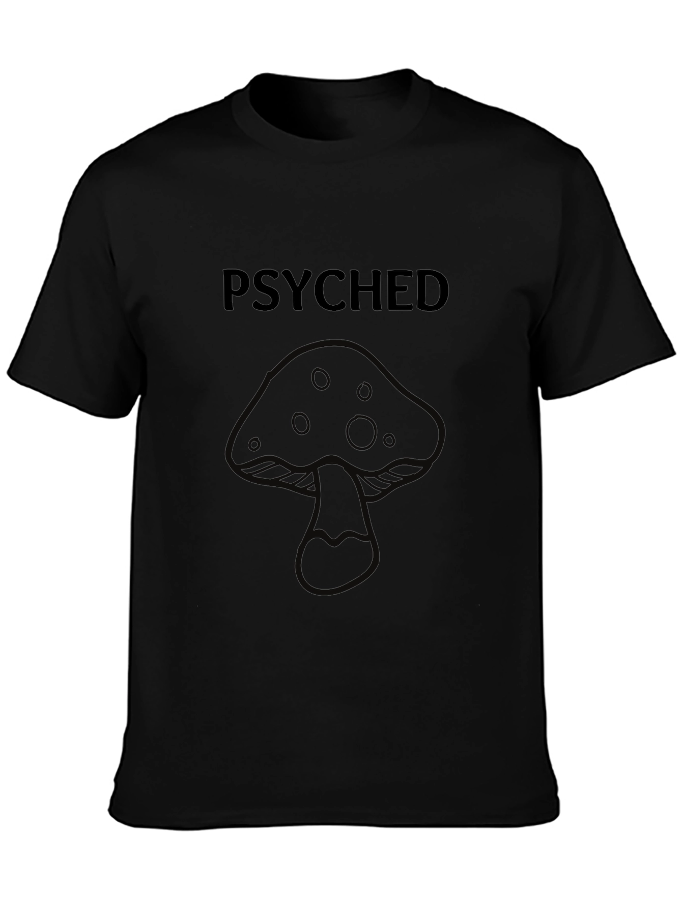 Psyched Mushroom Graphic Tee - Black Cotton T-Shirt