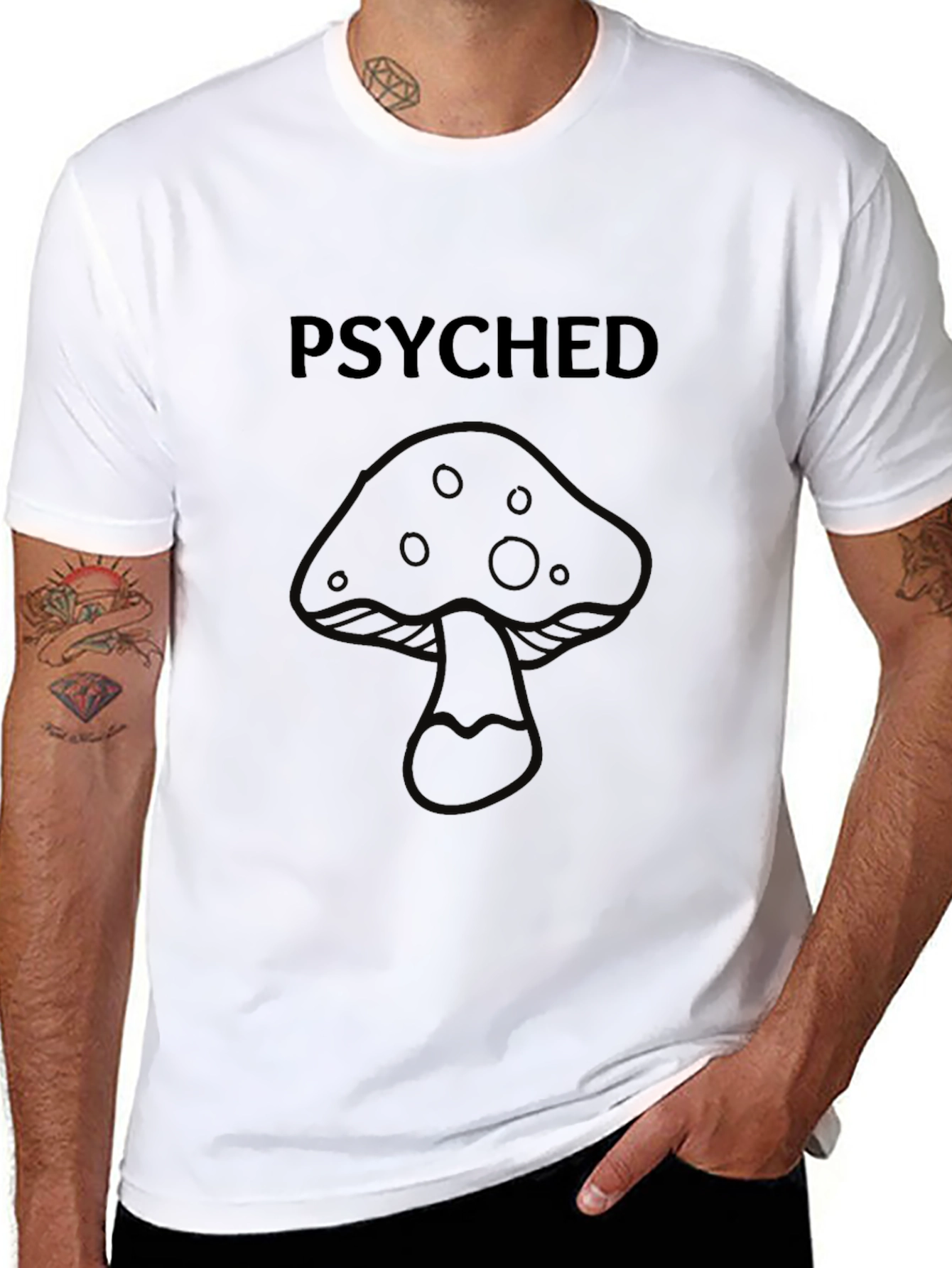 Psyched Mushroom Graphic Tee - Black Cotton T-Shirt