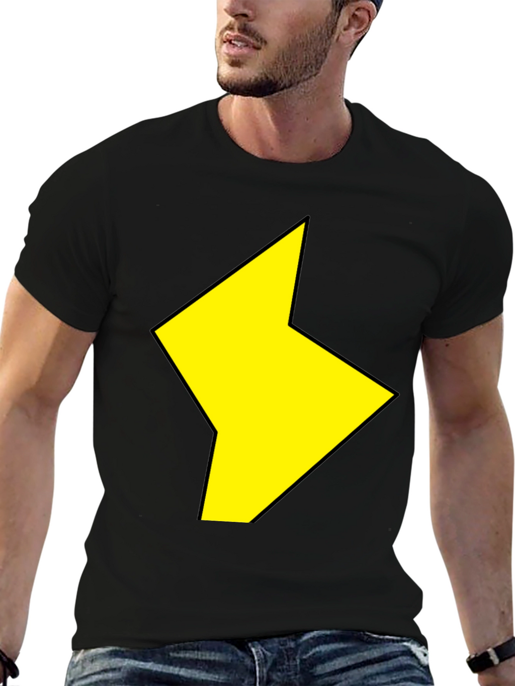 Black T-Shirt with Yellow Lightning Bolt Design