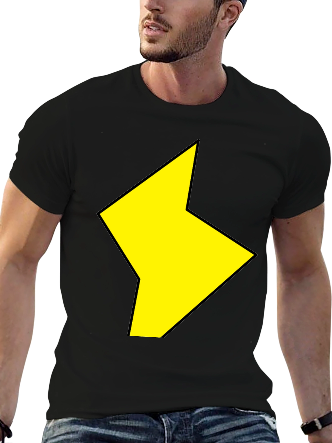 Black T-Shirt with Yellow Lightning Bolt Design