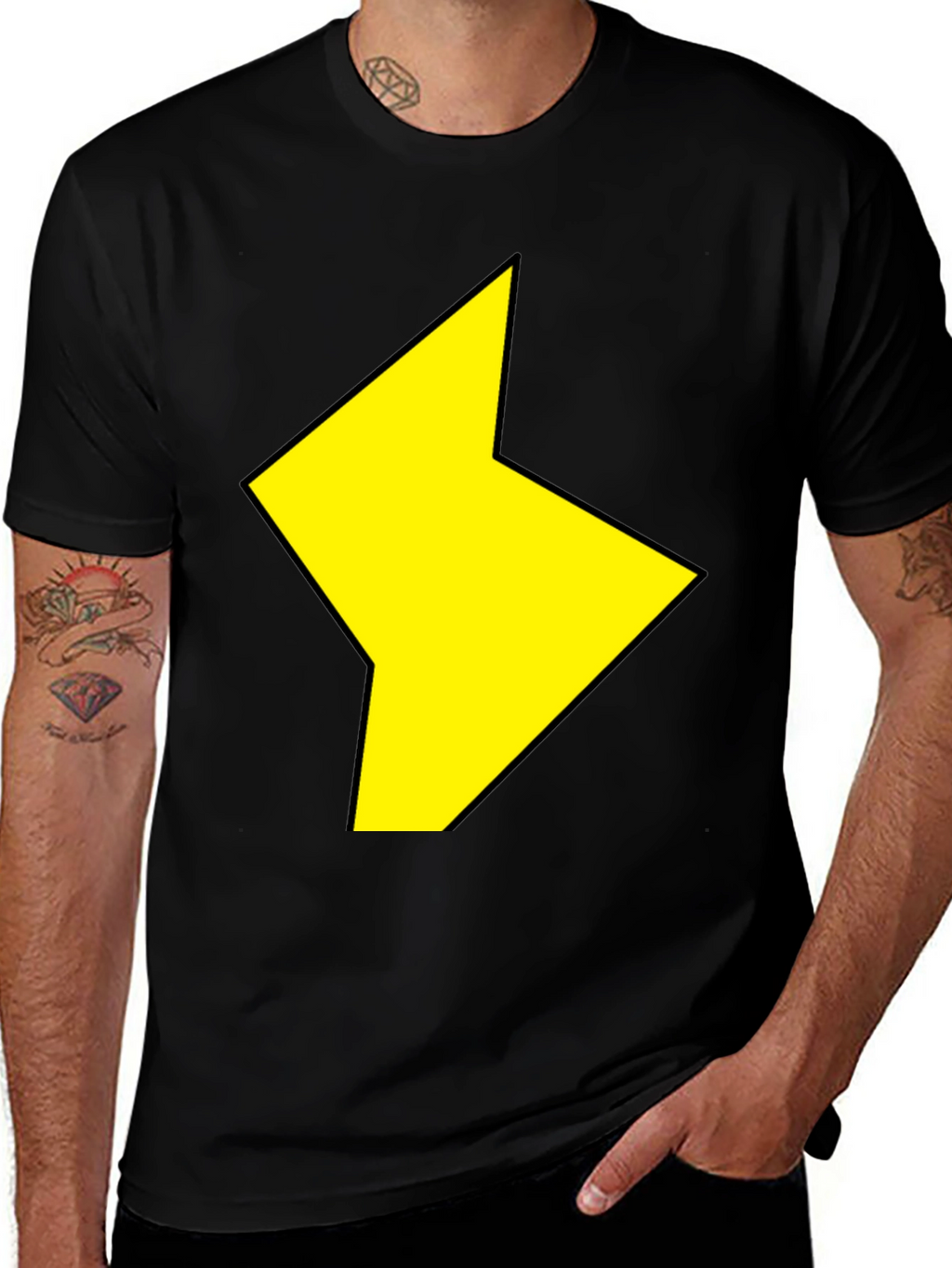 Black T-Shirt with Yellow Lightning Bolt Design