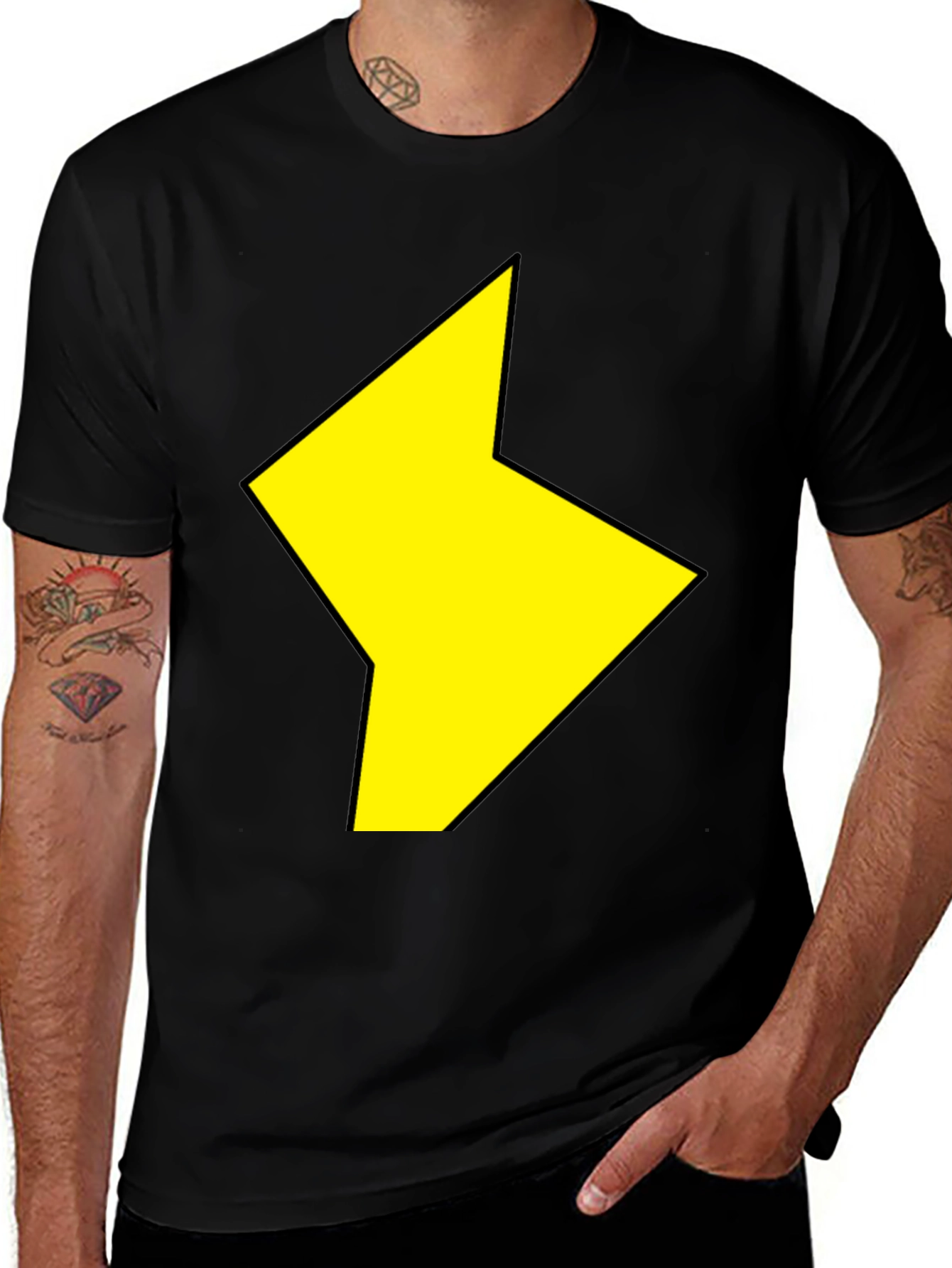 Black T-Shirt with Yellow Lightning Bolt Design