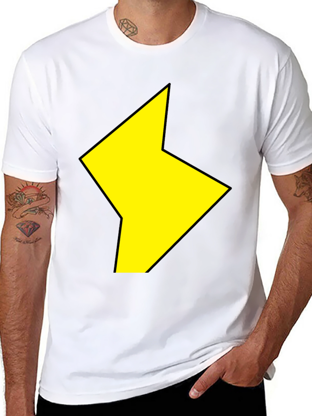 Black T-Shirt with Yellow Lightning Bolt Design