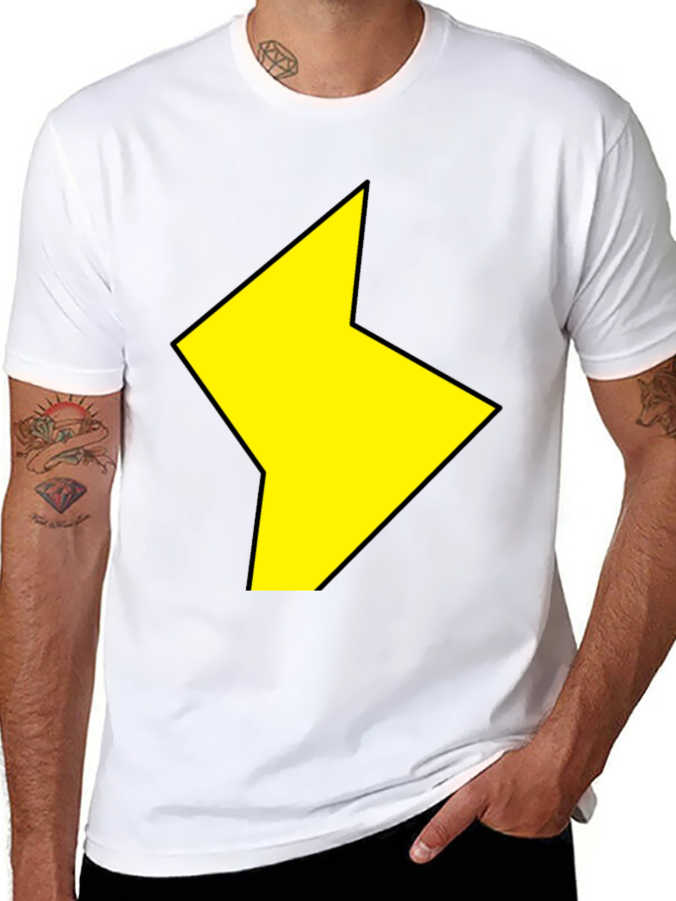Black T-Shirt with Yellow Lightning Bolt Design
