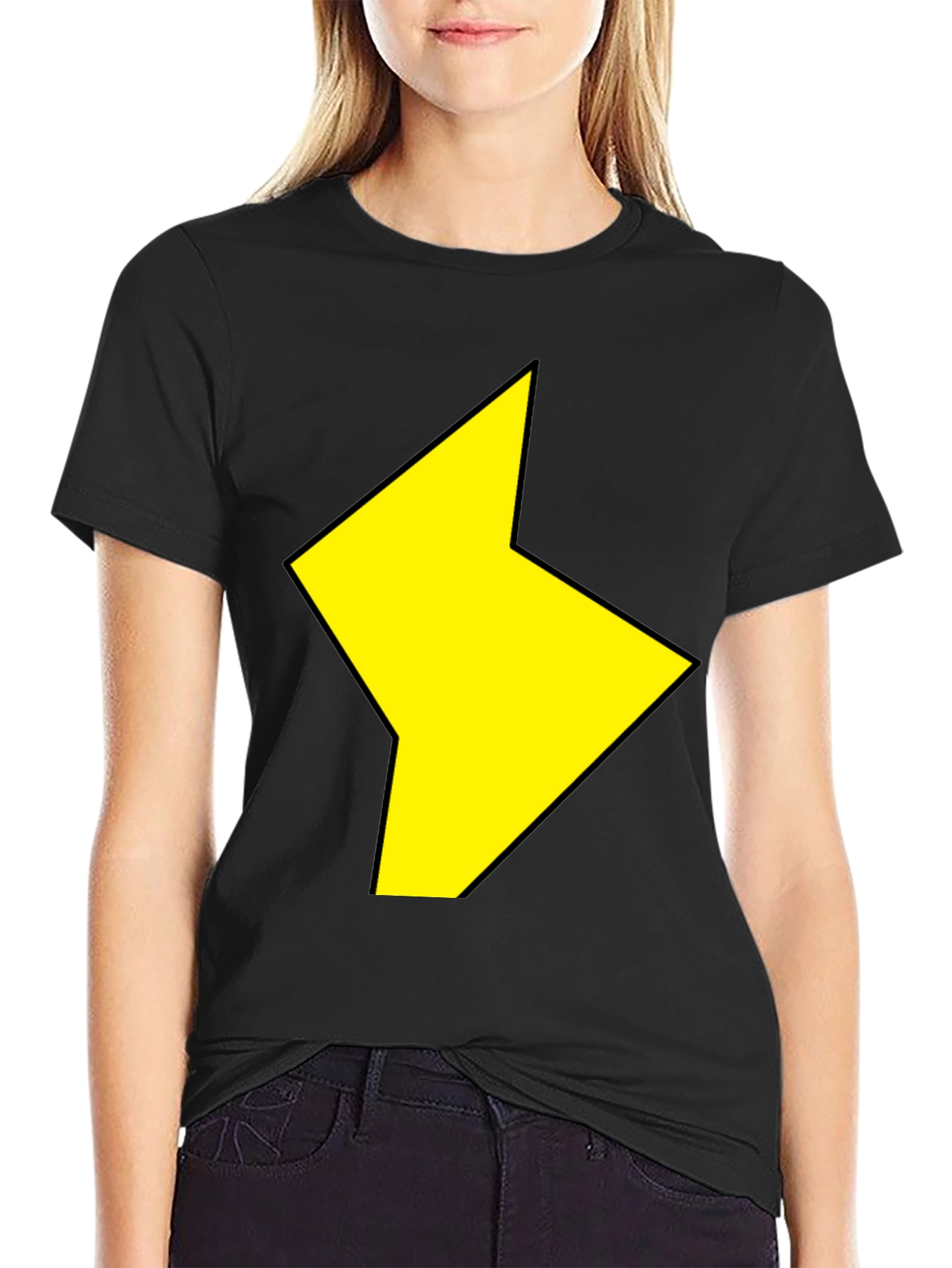 Black T-Shirt with Yellow Lightning Bolt Design