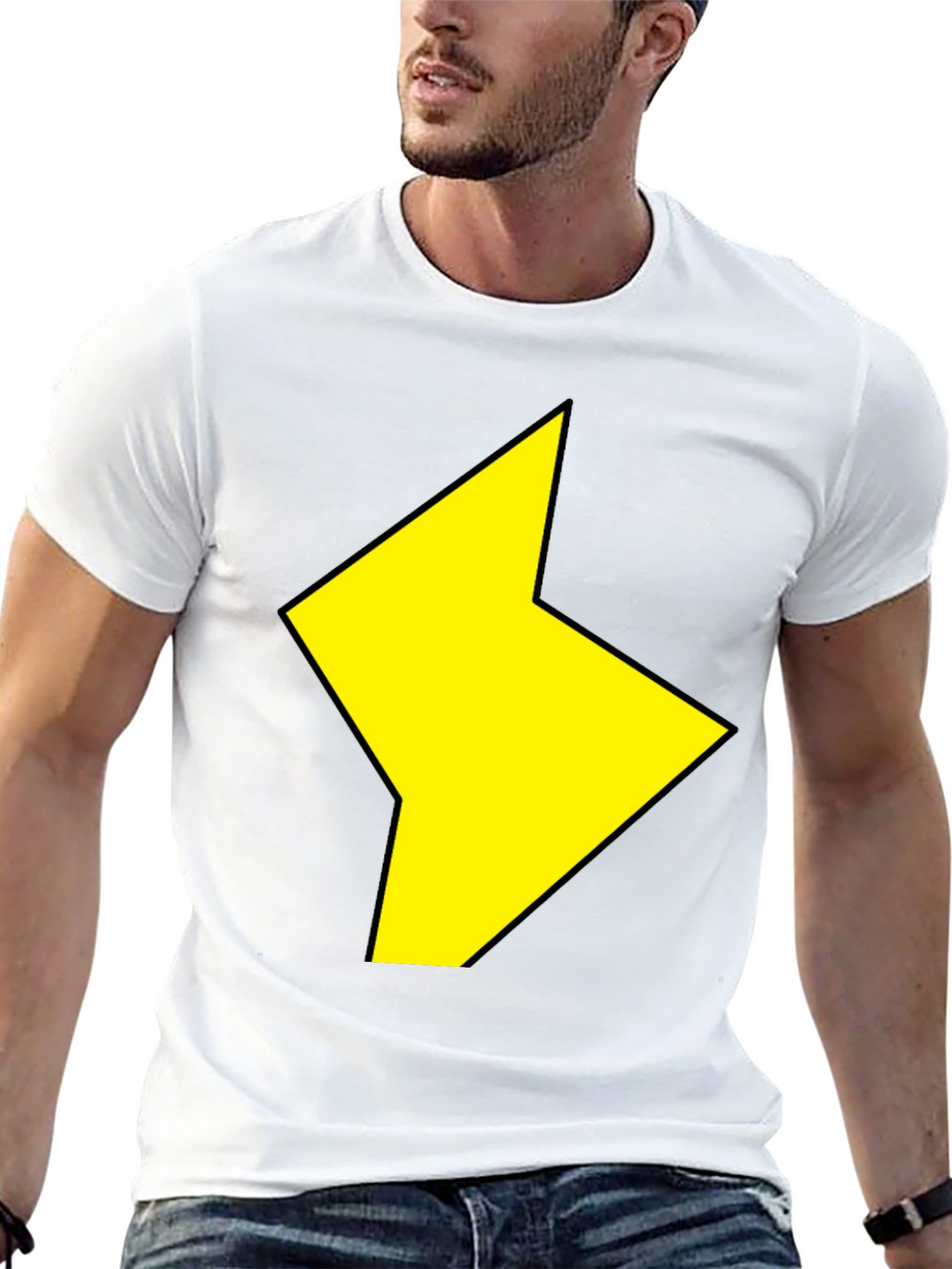 Black T-Shirt with Yellow Lightning Bolt Design