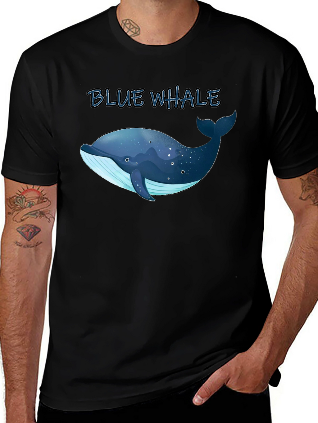 Blue Whale Graphic Tee - Black Cotton T-Shirt