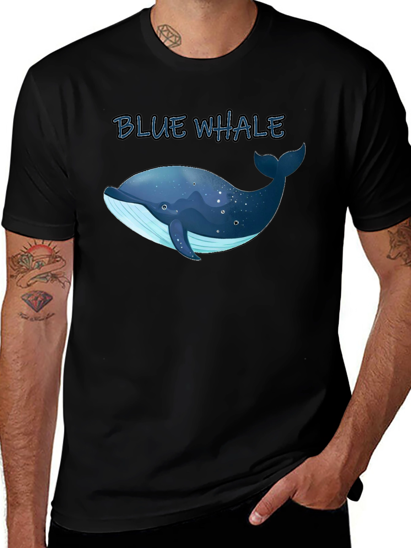 Blue Whale Graphic Tee - Black Cotton T-Shirt