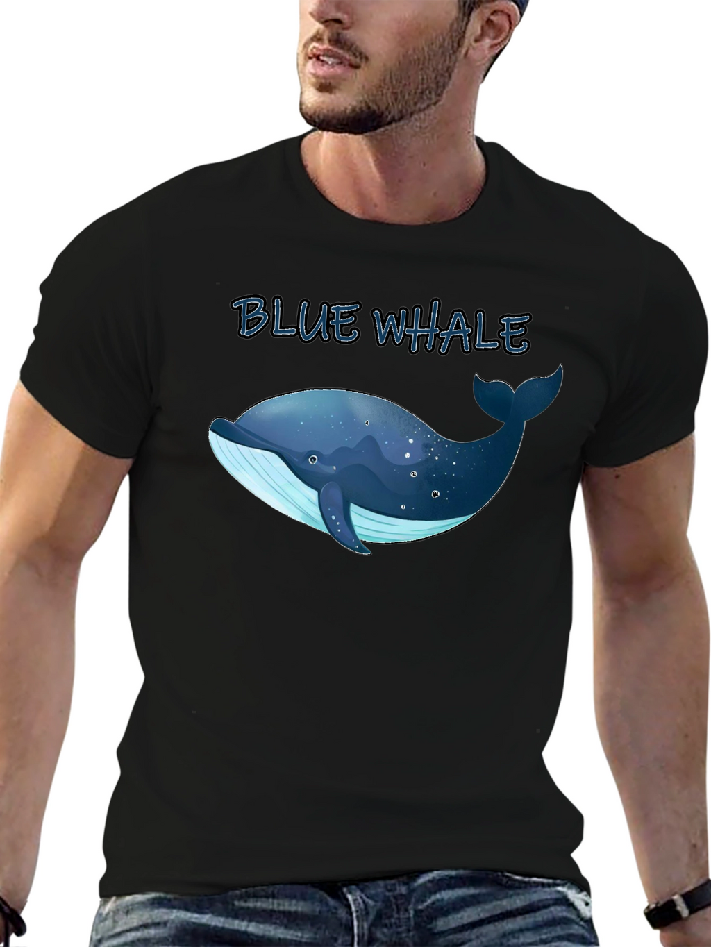 Blue Whale Graphic Tee - Black Cotton T-Shirt