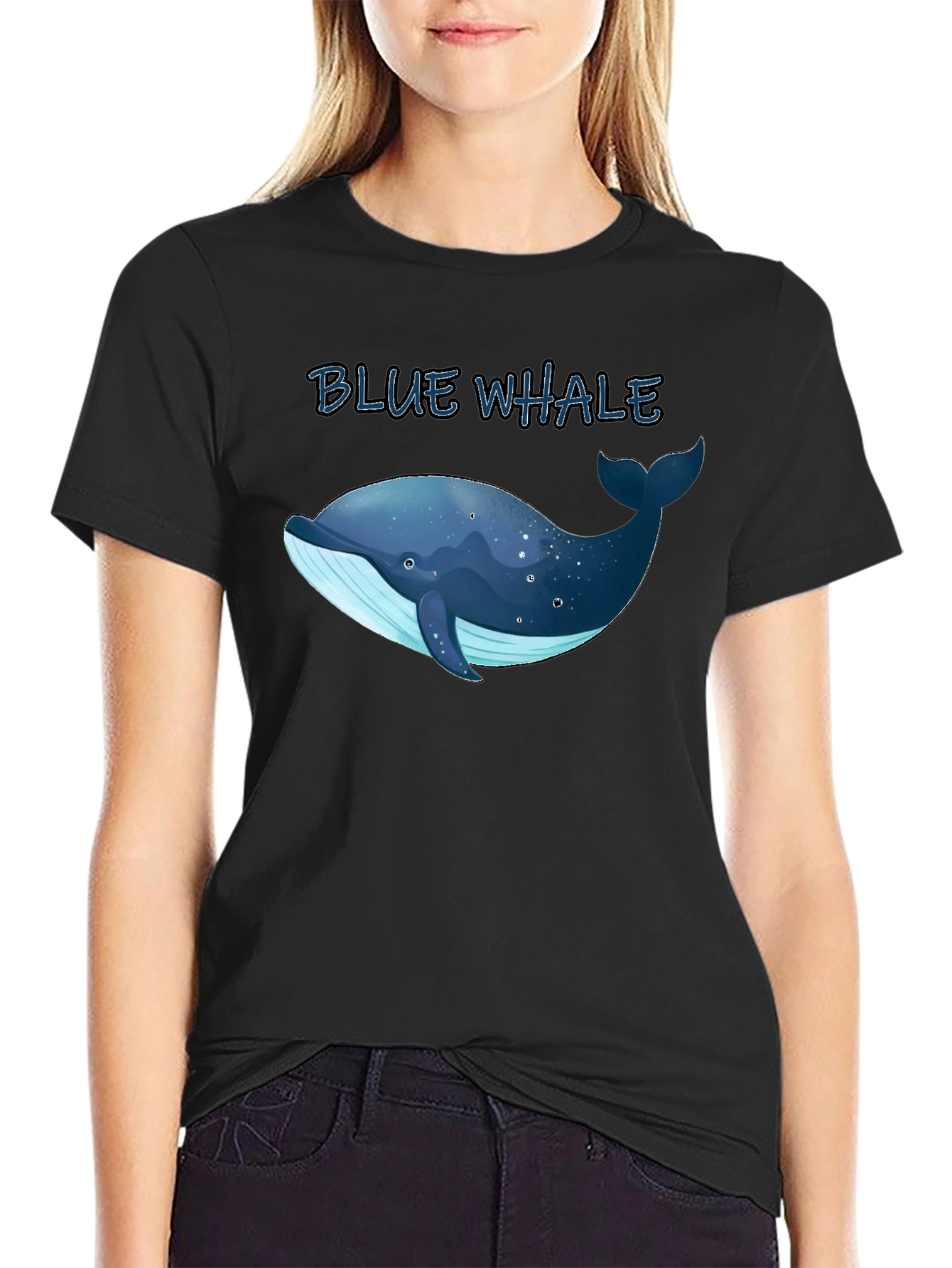 Blue Whale Graphic Tee - Black Cotton T-Shirt