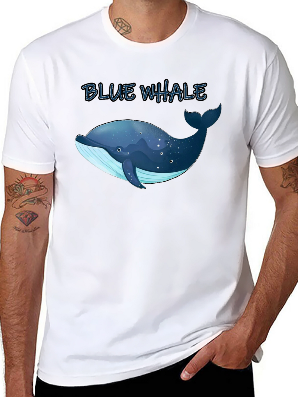 Blue Whale Graphic Tee - Black Cotton T-Shirt