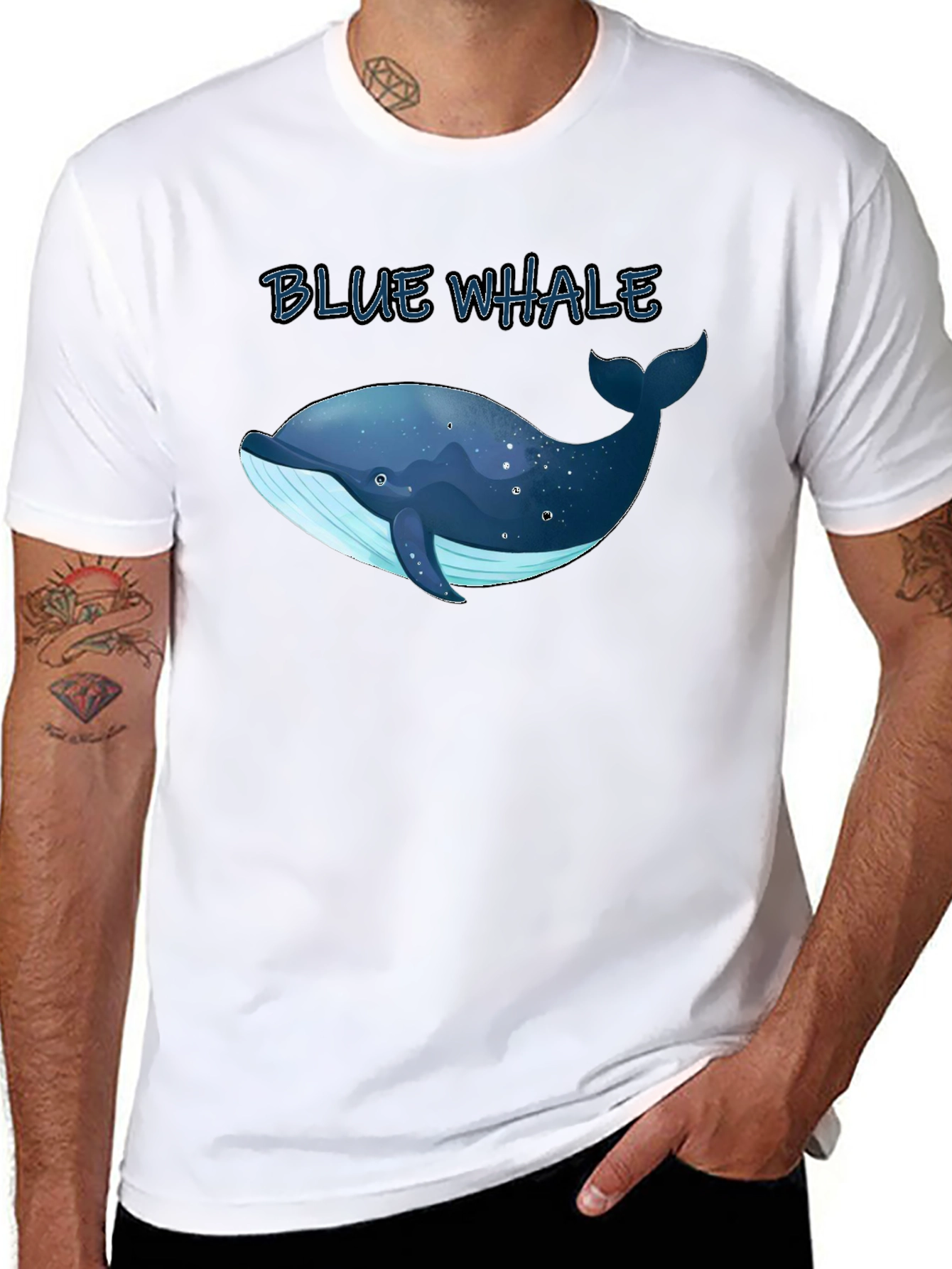 Blue Whale Graphic Tee - Black Cotton T-Shirt